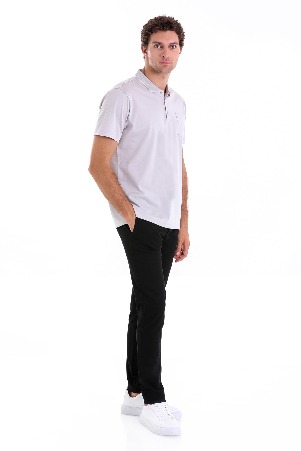 Regular Fit Gray Basic Cotton Polo T-Shirt - SAYKI