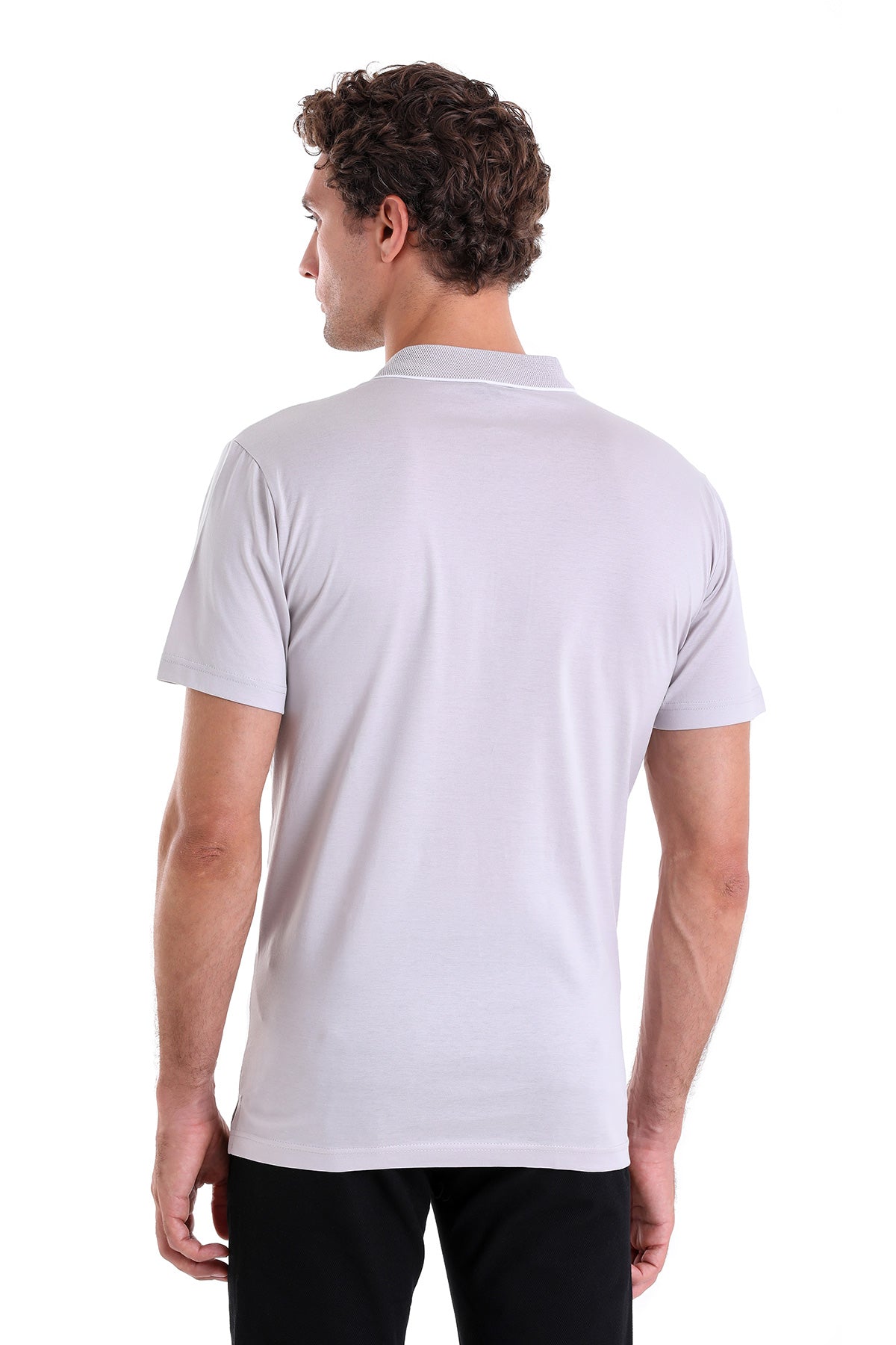 Regular Fit Gray Basic Cotton Polo T-Shirt - SAYKI