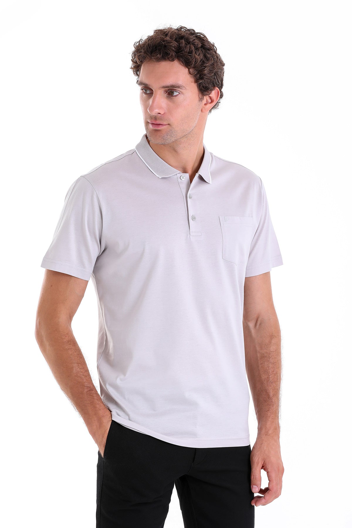 Regular Fit Gray Basic Cotton Polo T-Shirt - SAYKI