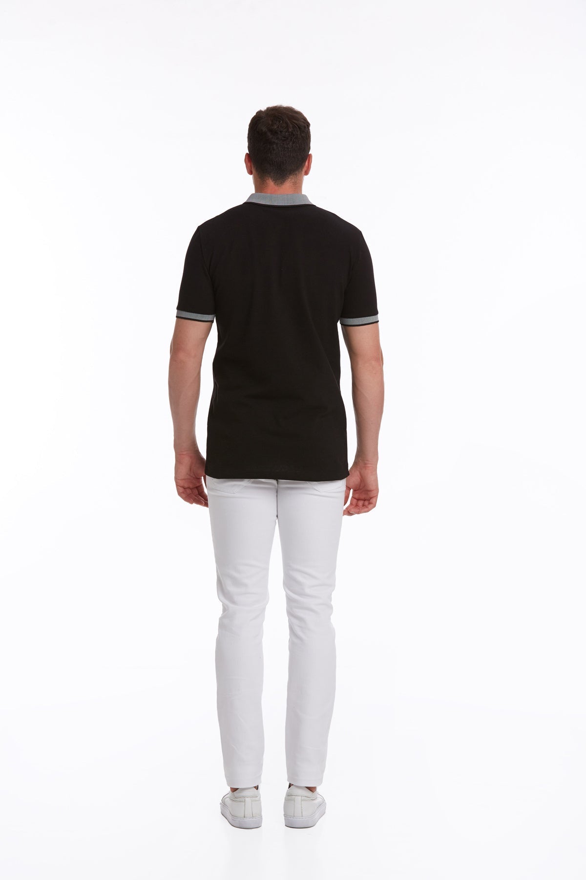 Regular Fit Gray Collar Cotton Black Polo T-Shirt - SAYKI