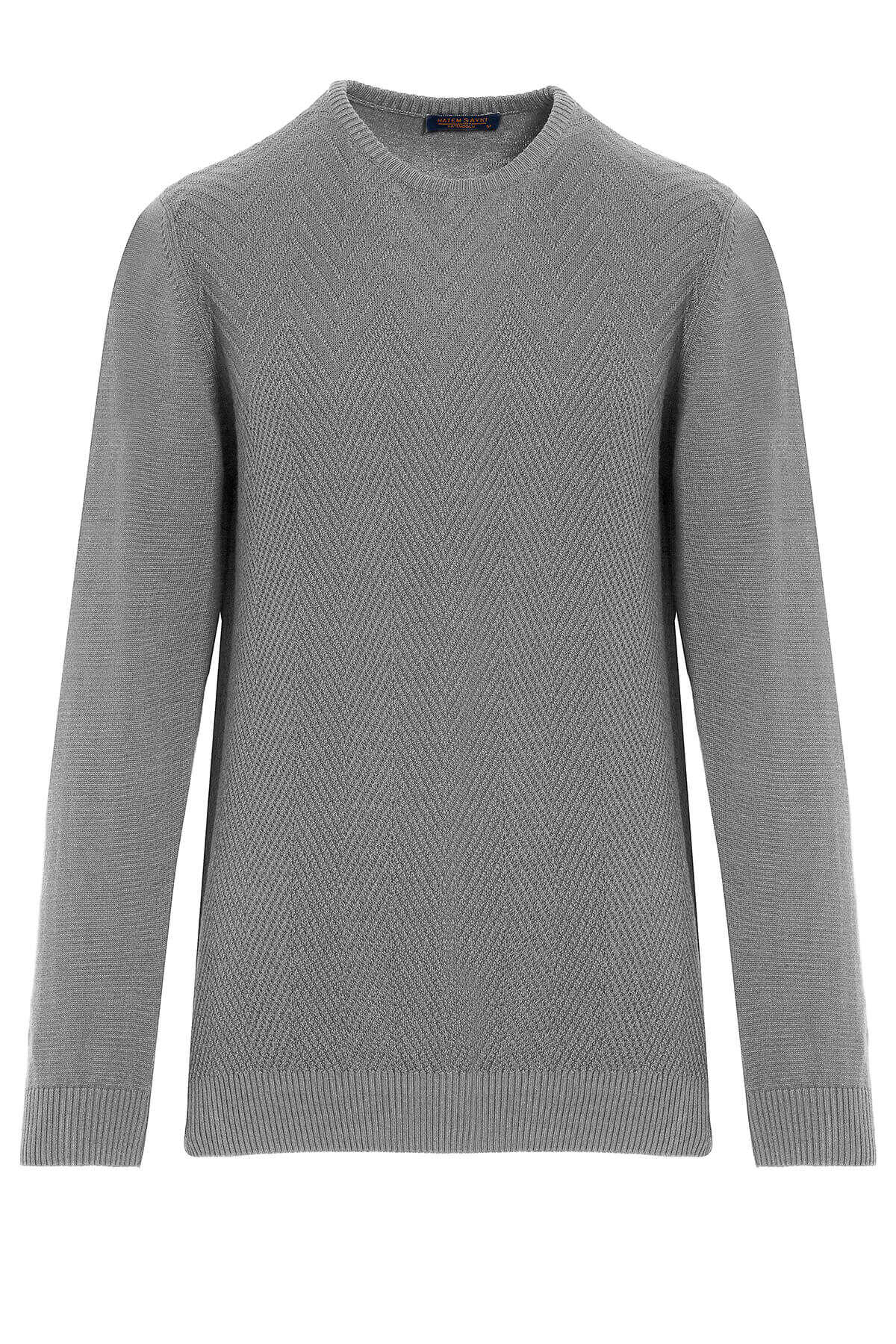 Regular Fit Gray Cotton Blend Crewneck Sweater - SAYKI