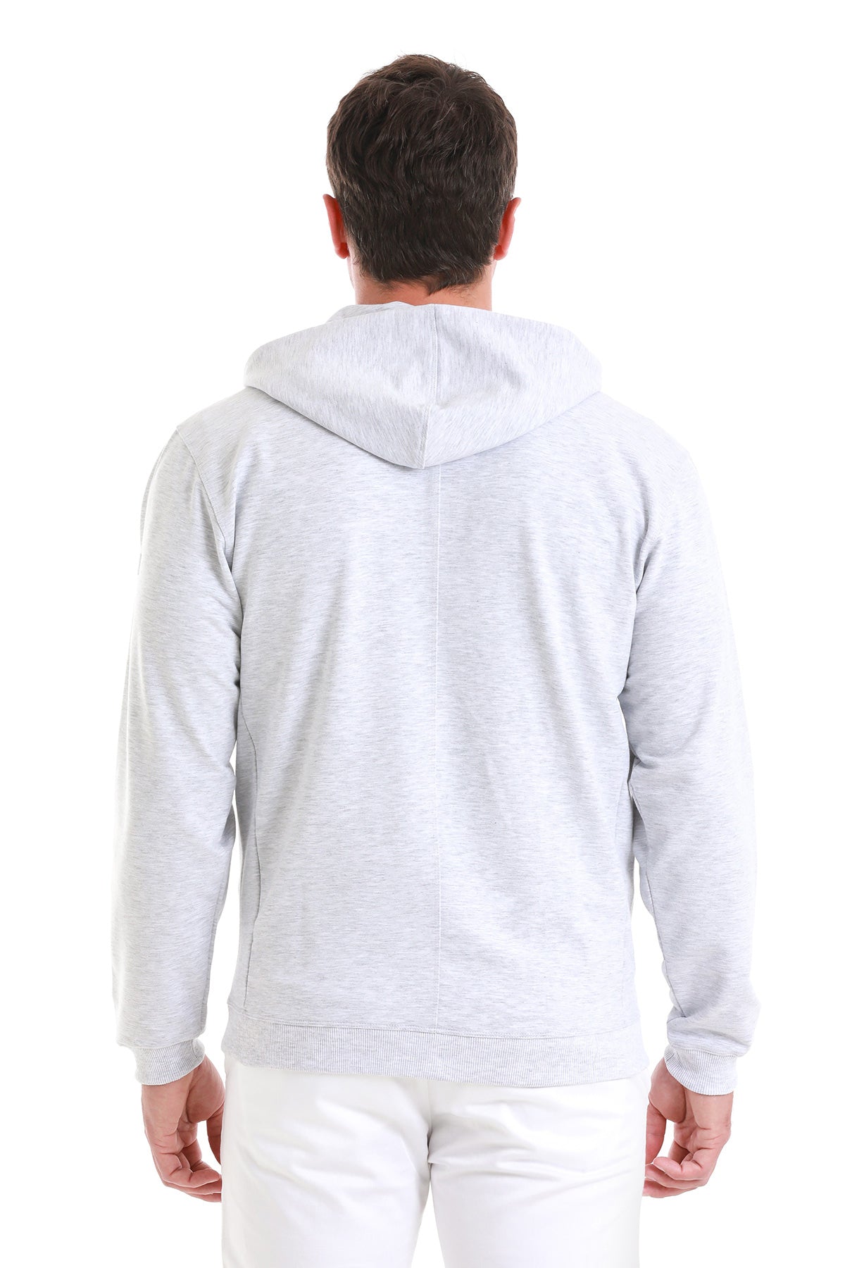 Regular Fit Gray Cotton Blend Zip Up Hooded Sweatshirt