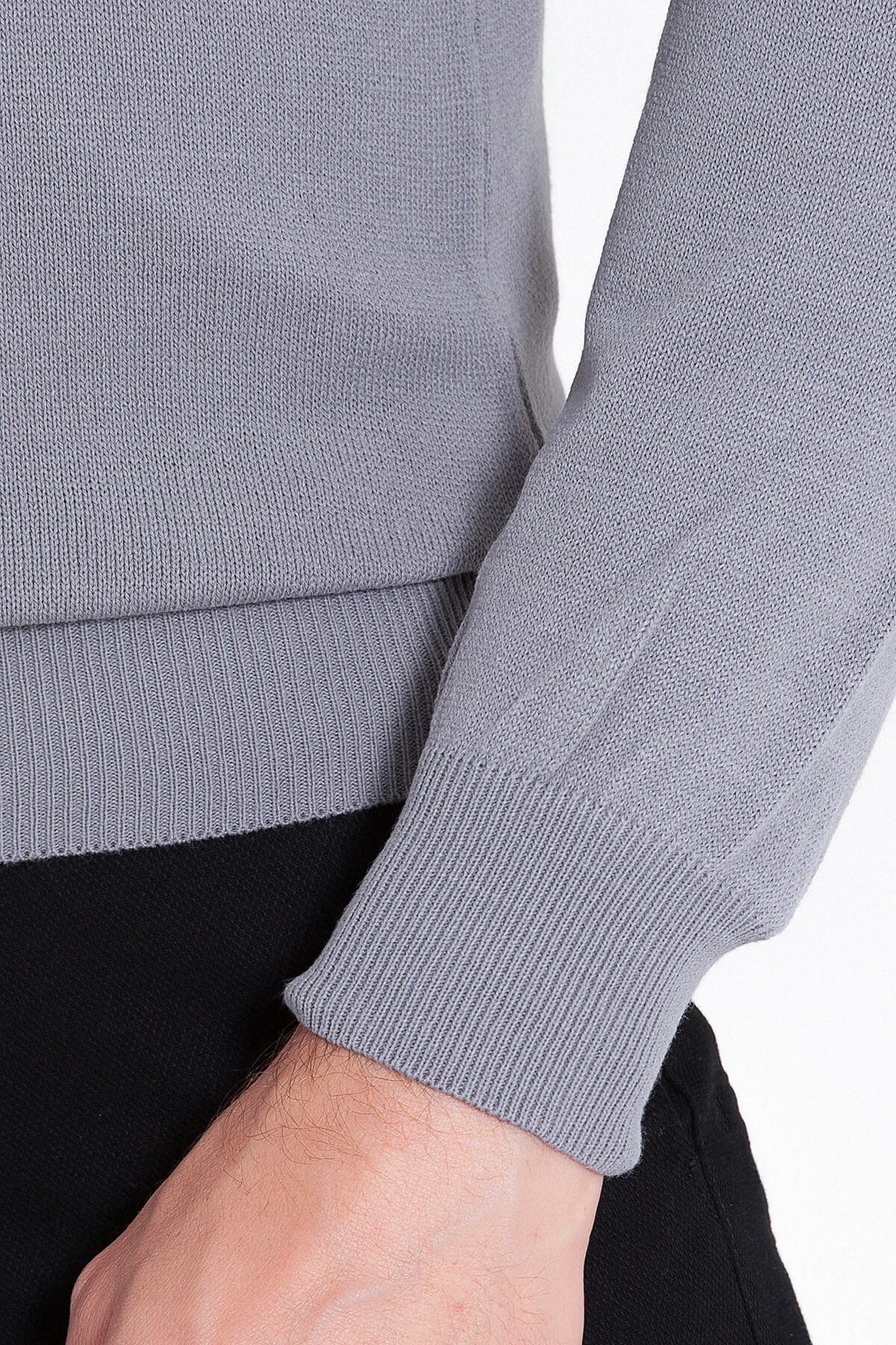 Regular Fit Gray Crewneck Sweater - SAYKI