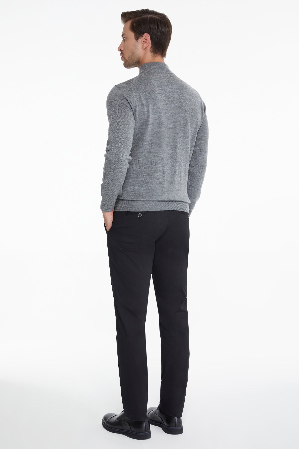 Regular Fit Gray Mock Neck Sweater - SAYKI