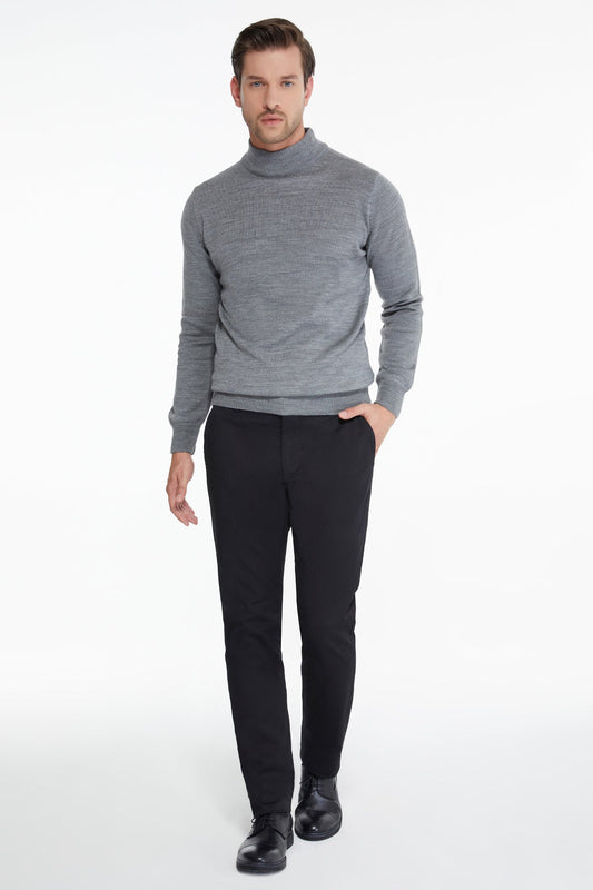 Regular Fit Gray Mock Neck Sweater - SAYKI