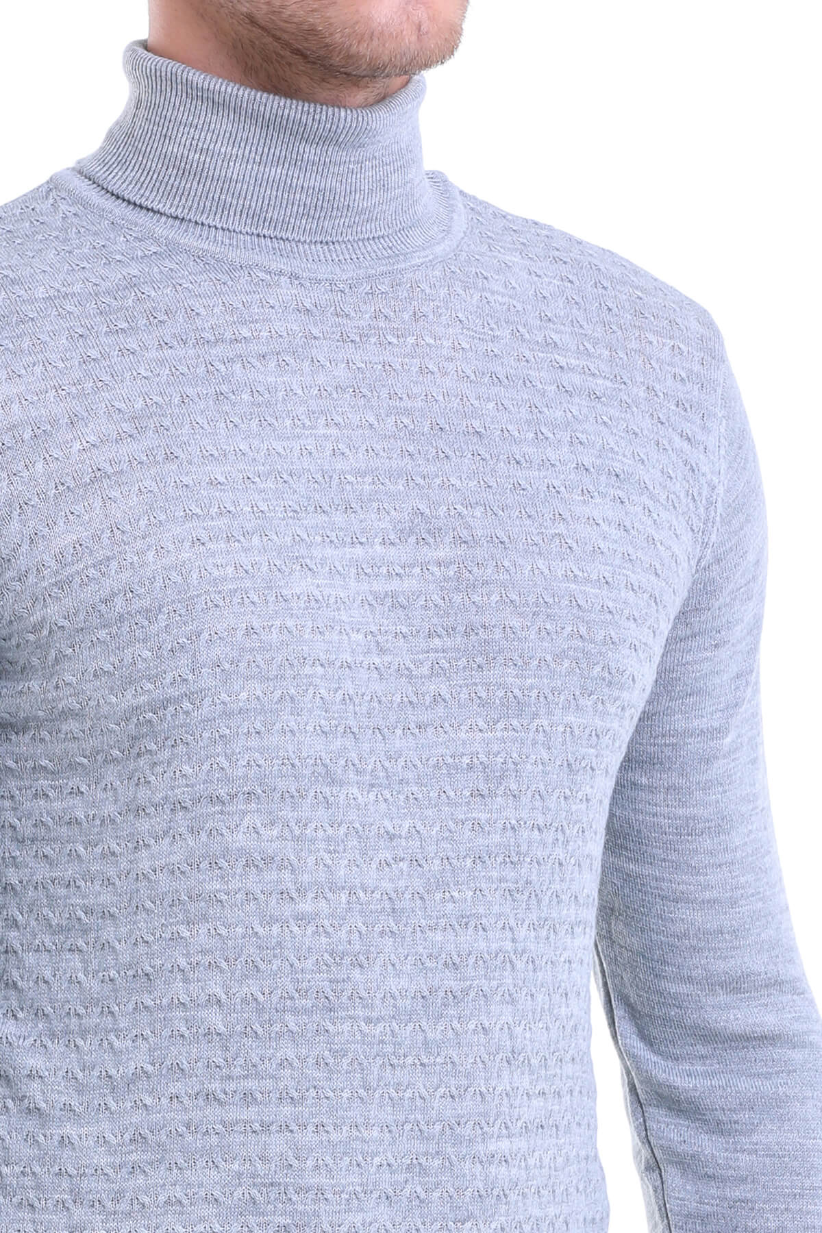 Regular Fit Gray Turtleneck Sweater - SAYKI