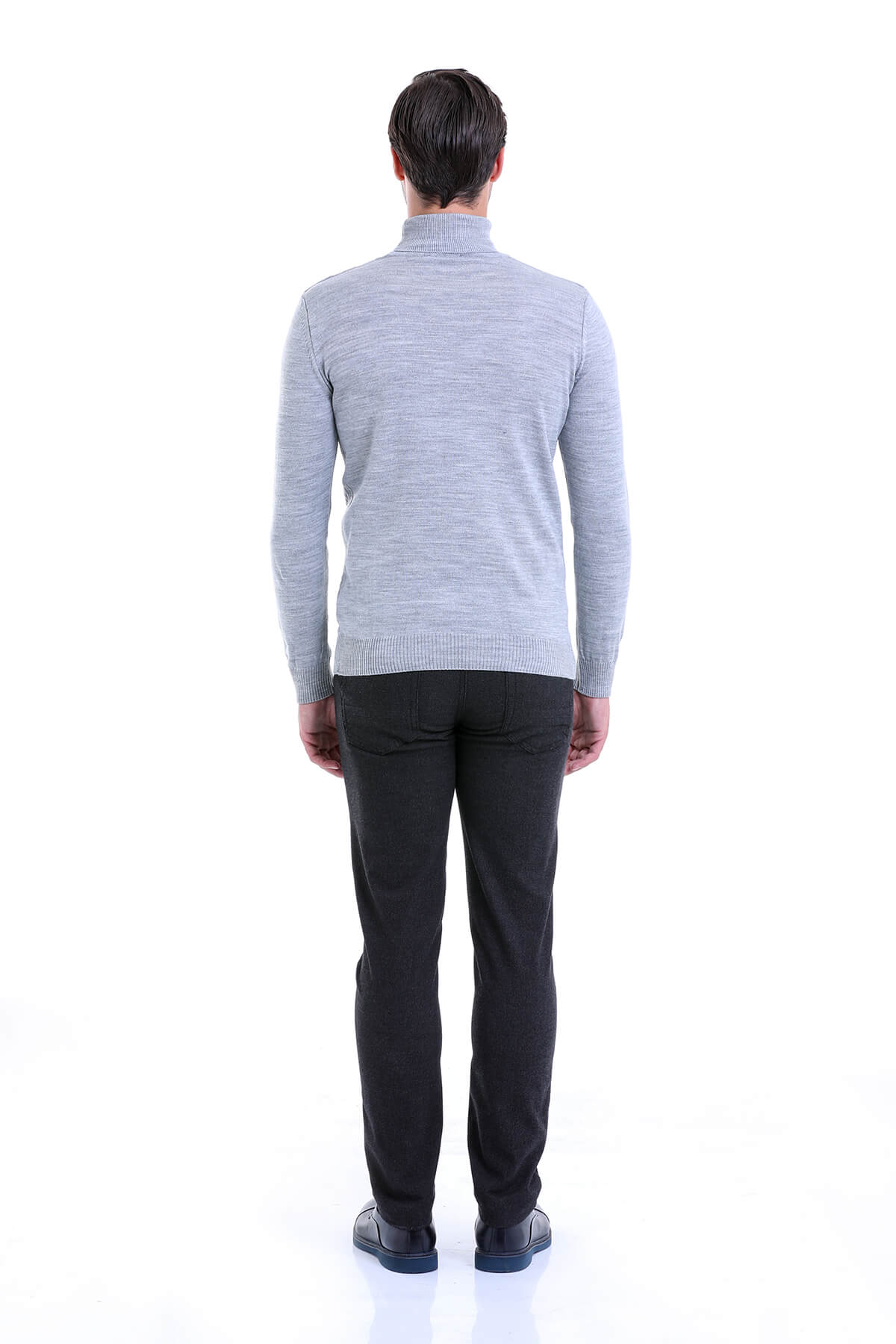 Regular Fit Gray Turtleneck Sweater - SAYKI