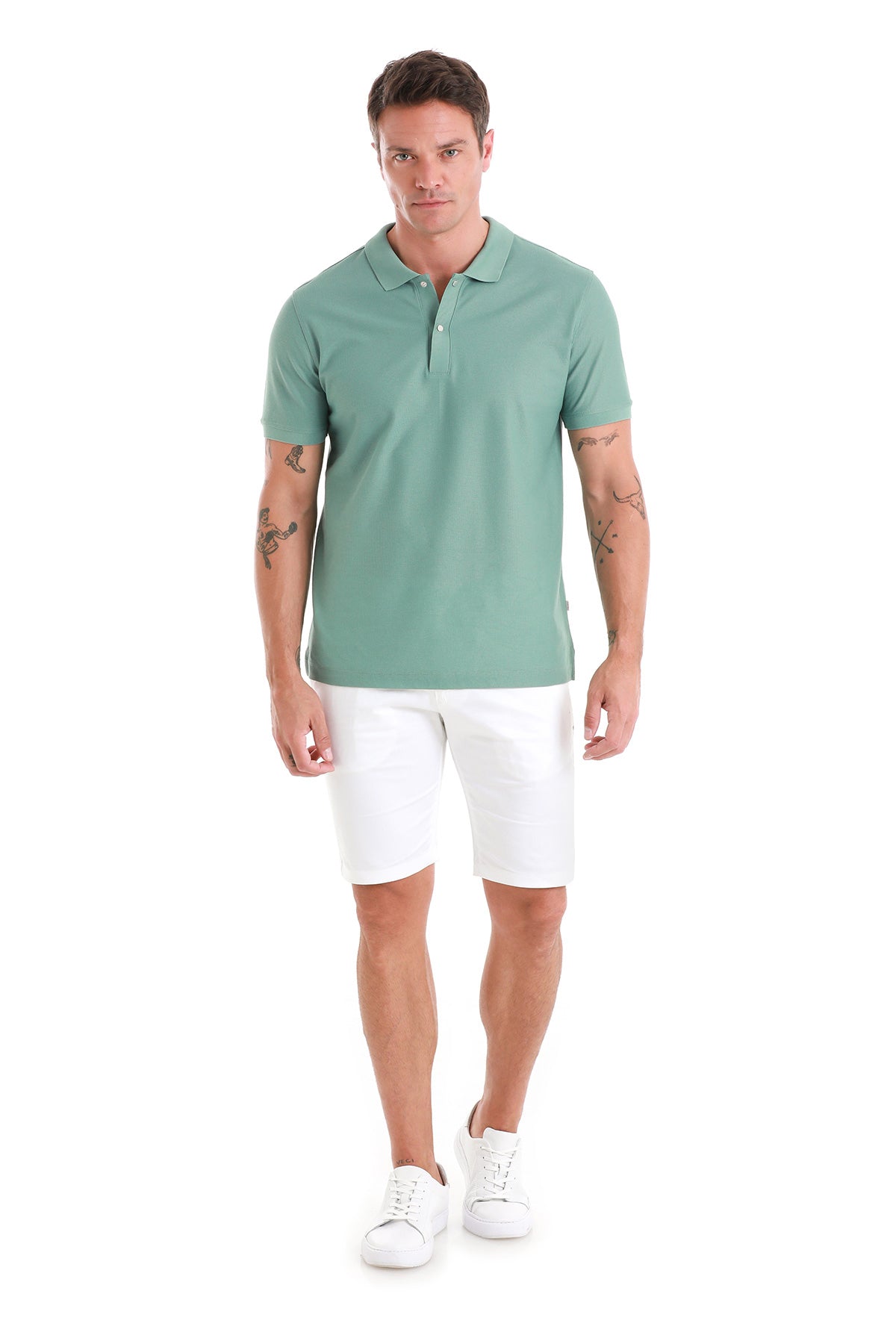 Regular Fit Green 100% Cotton Mercerized Polo T-Shirt