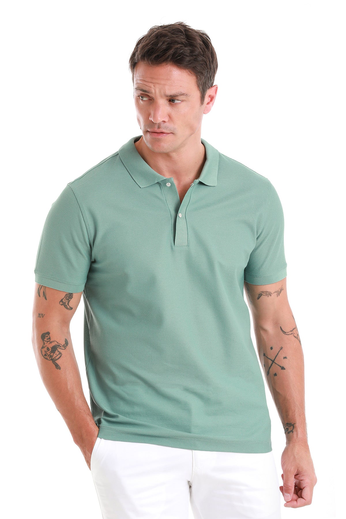 Regular Fit Green 100% Cotton Mercerized Polo T-Shirt