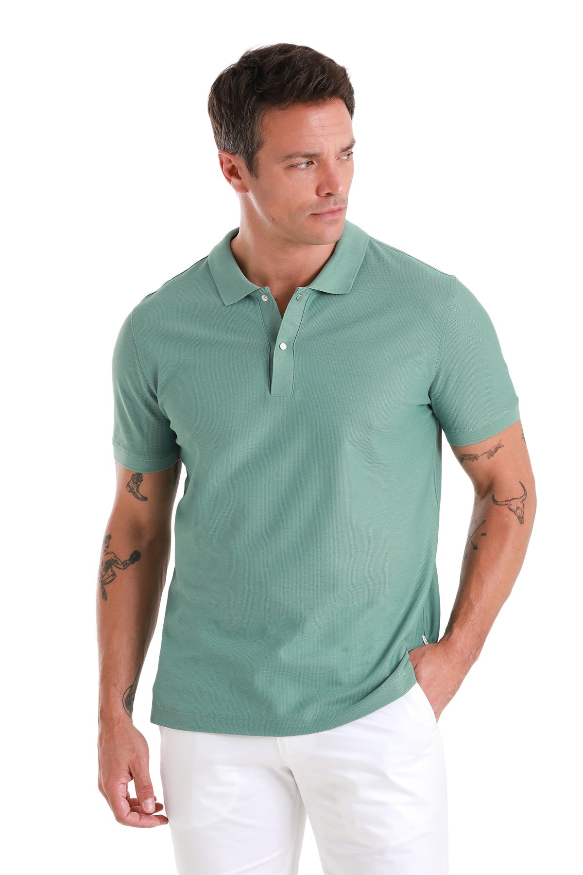 Regular Fit Green 100% Cotton Mercerized Polo T-Shirt