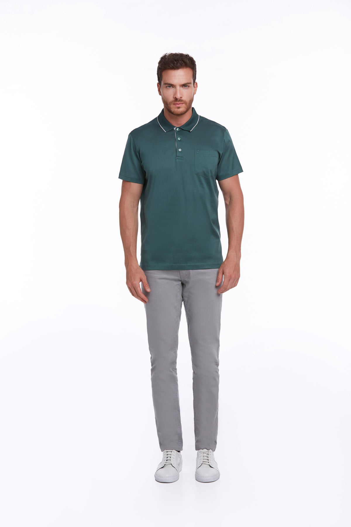 Regular Fit Green 100% Cotton Polo T-Shirt - SAYKI