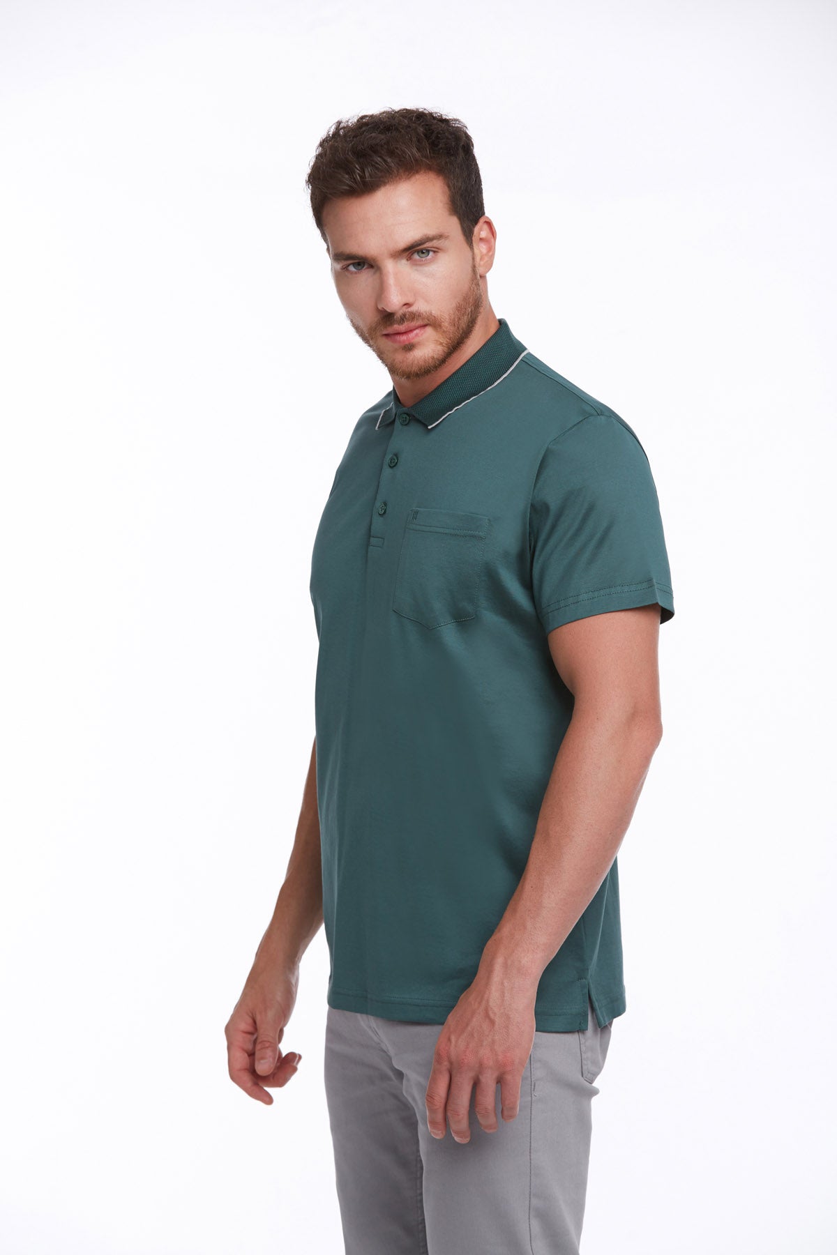 Regular Fit Green 100% Cotton Polo T-Shirt - SAYKI
