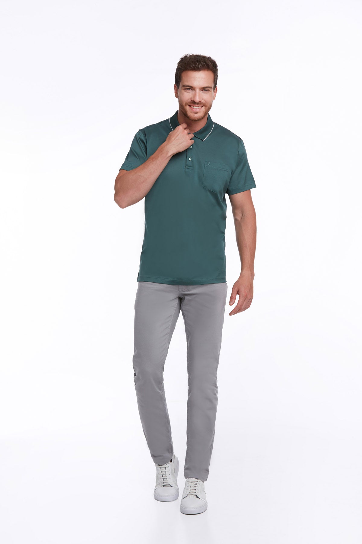 Regular Fit Green 100% Cotton Polo T-Shirt - SAYKI