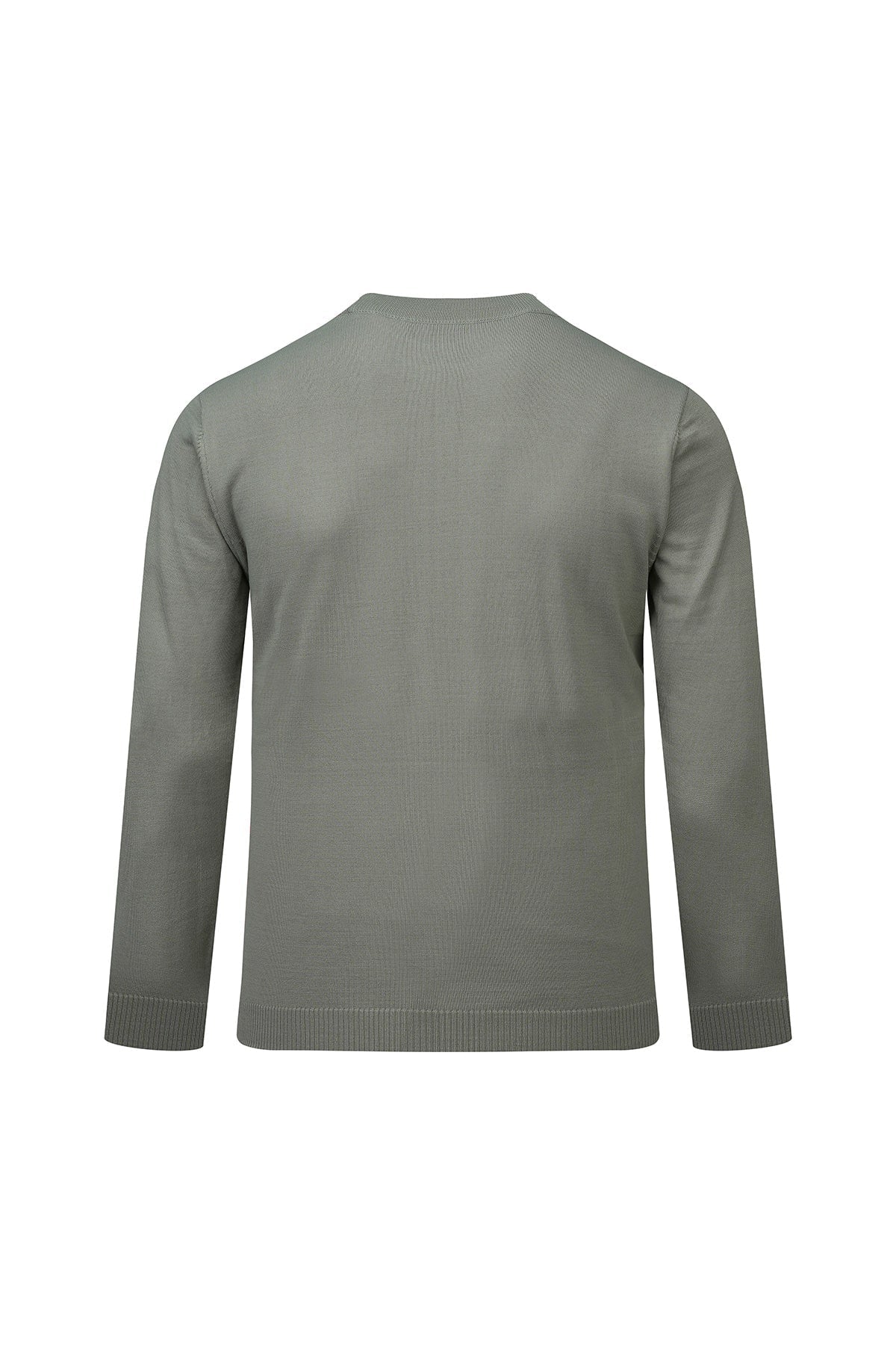 Regular fit olive-green knit sweater with ribbed cuffs and classic crew neck in anti-pilling wool blend
