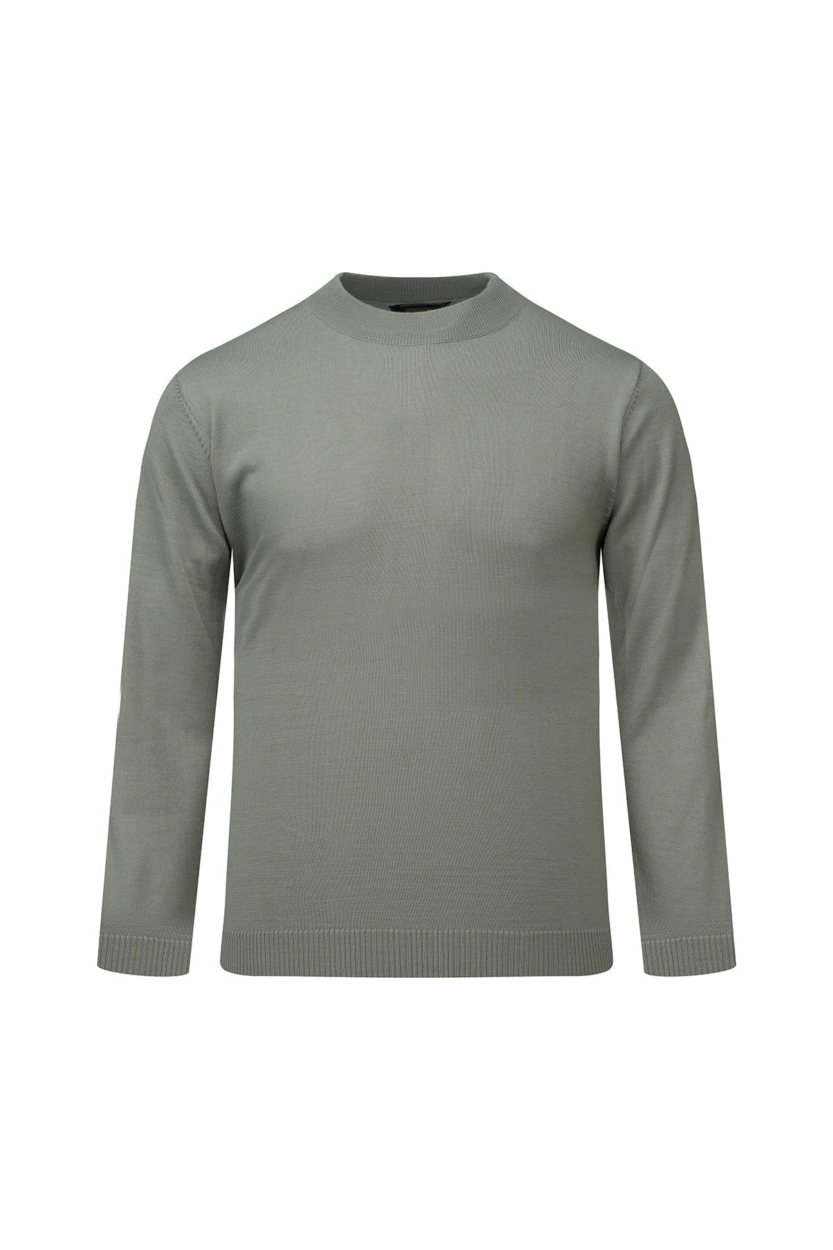 Regular fit olive-green mock neck sweater in anti-pilling wool blend with ribbed knit and long sleeves