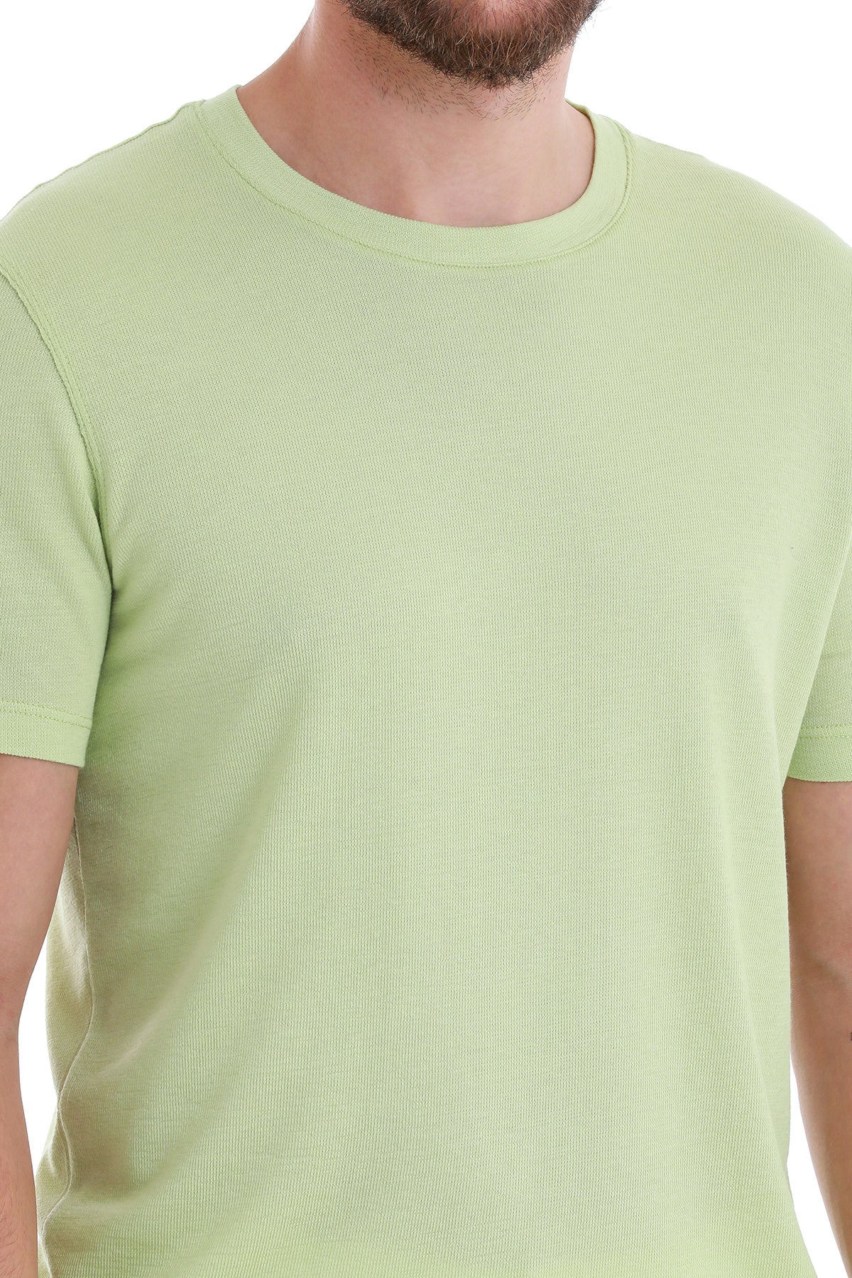 Regular Fit Green Cotton Blend Crew Neck T-Shirt - SAYKI