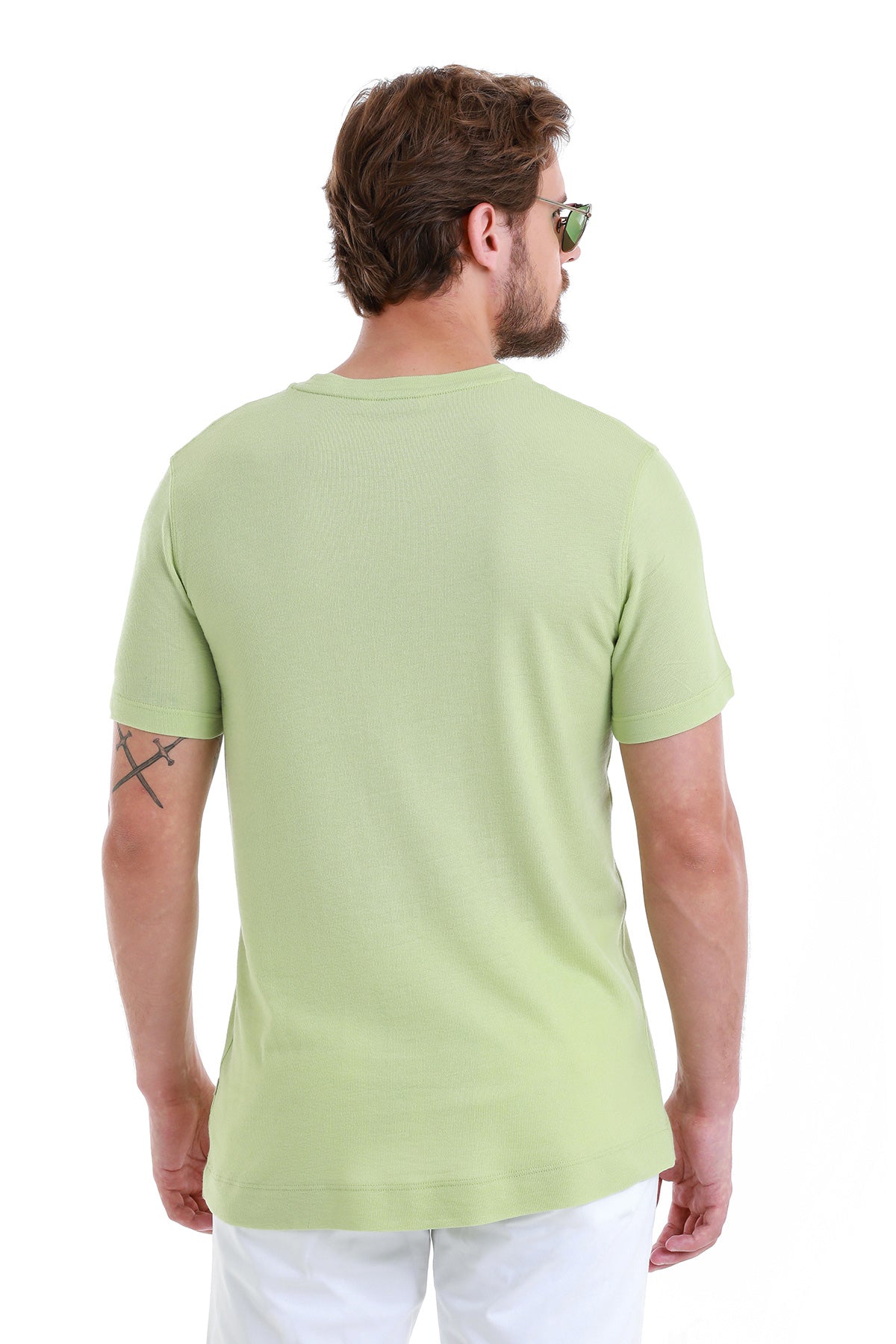Regular Fit Green Cotton Blend Crew Neck T-Shirt - SAYKI