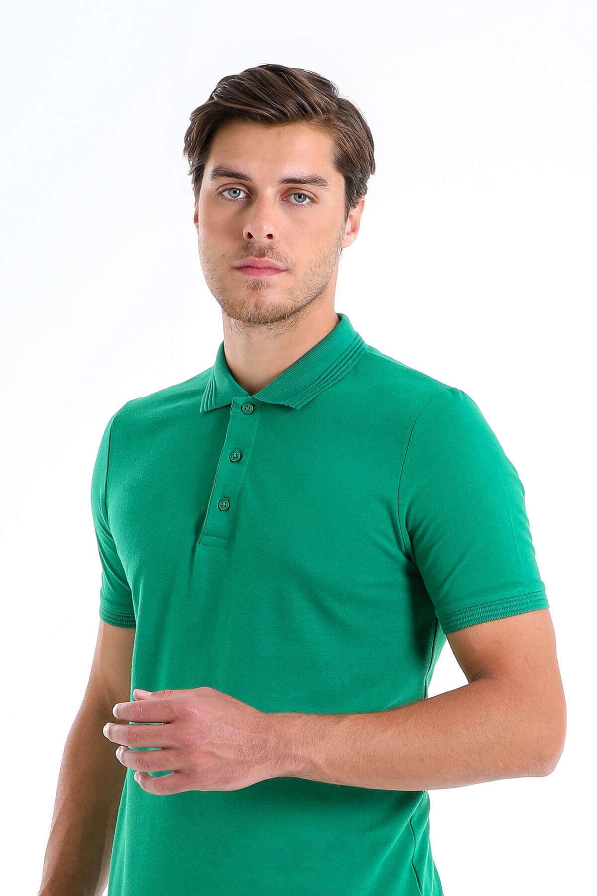 Regular Fit Green Cotton Polo T-Shirt - SAYKI