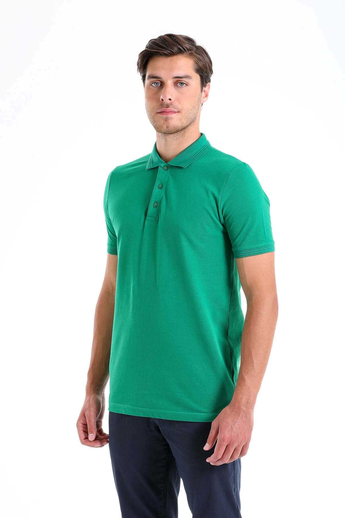Regular Fit Green Cotton Polo T-Shirt - SAYKI