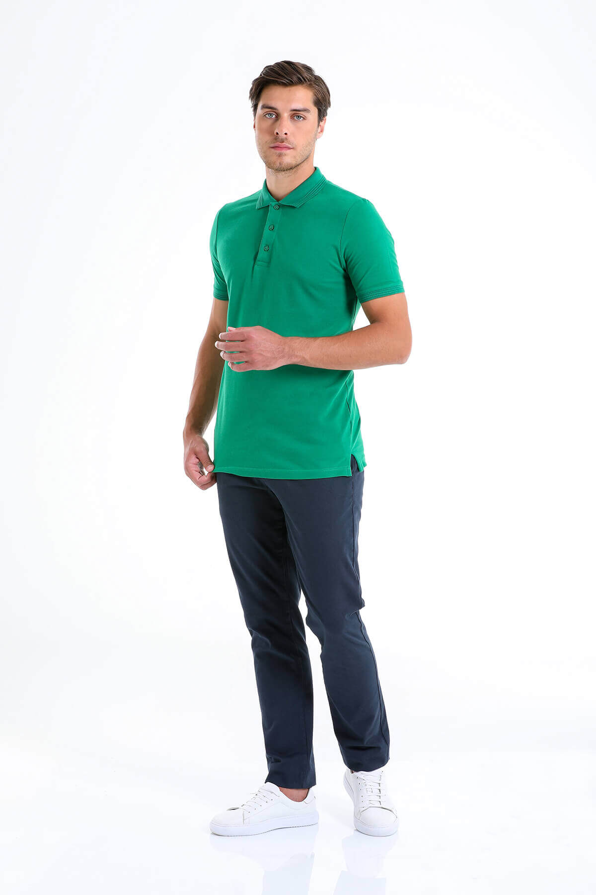 Regular Fit Green Cotton Polo T-Shirt - SAYKI