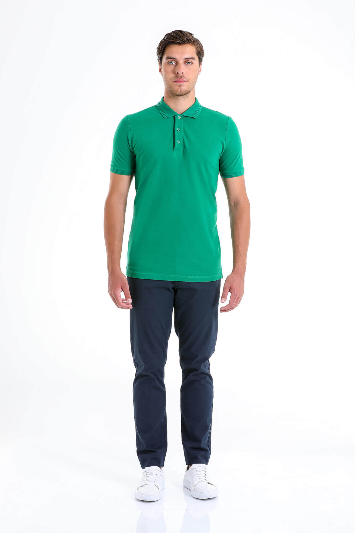 Regular Fit Green Cotton Polo T-Shirt - SAYKI