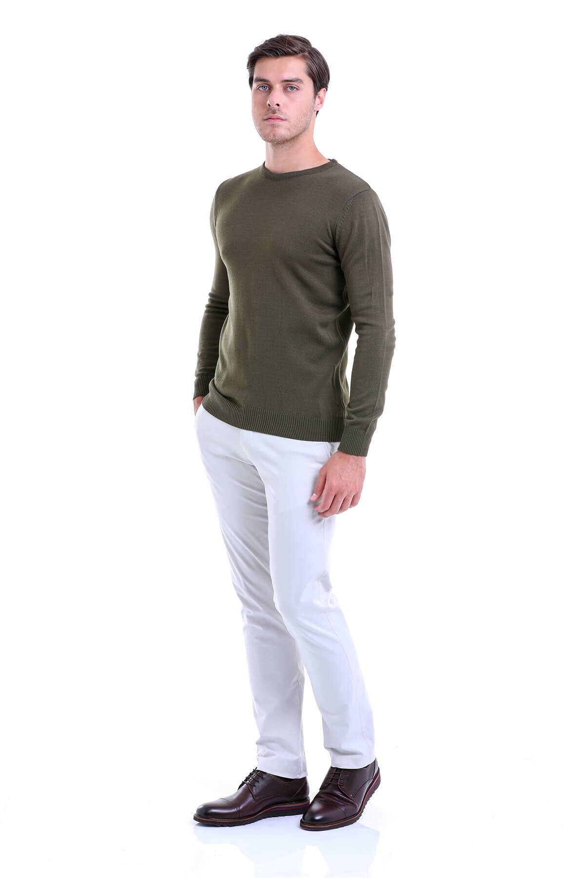Regular Fit Green Crewneck Sweater - SAYKI