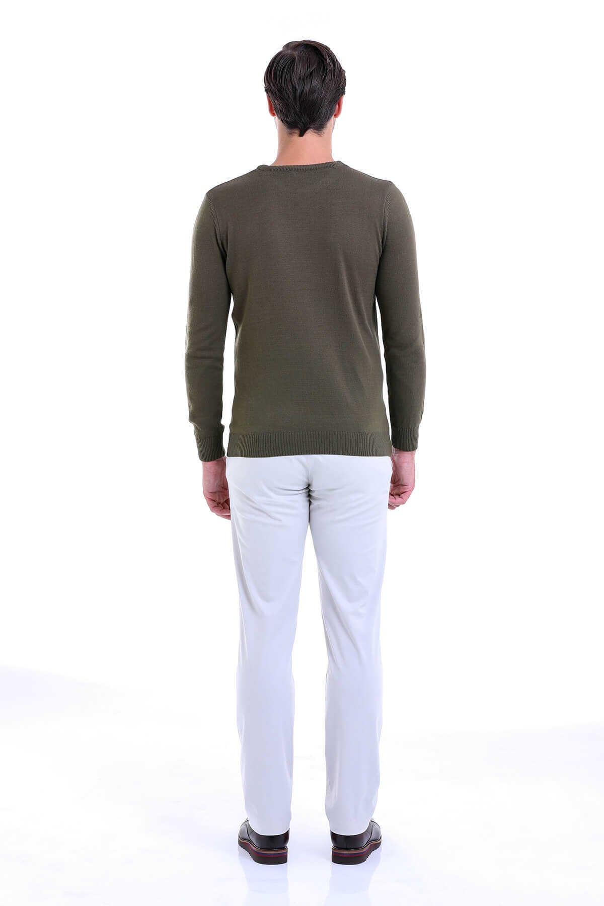 Regular Fit Green Crewneck Sweater - SAYKI