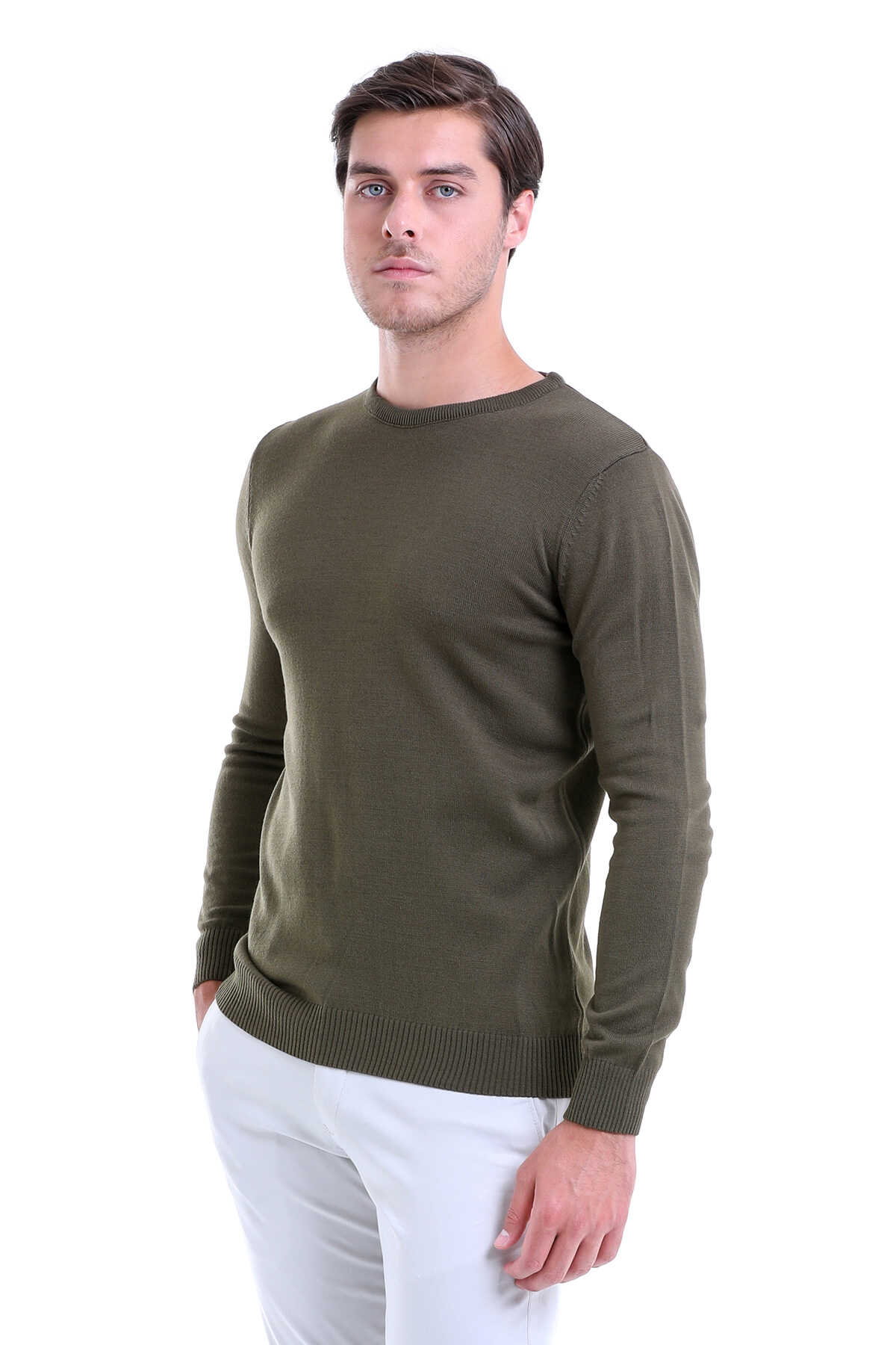 Regular Fit Green Crewneck Sweater - SAYKI