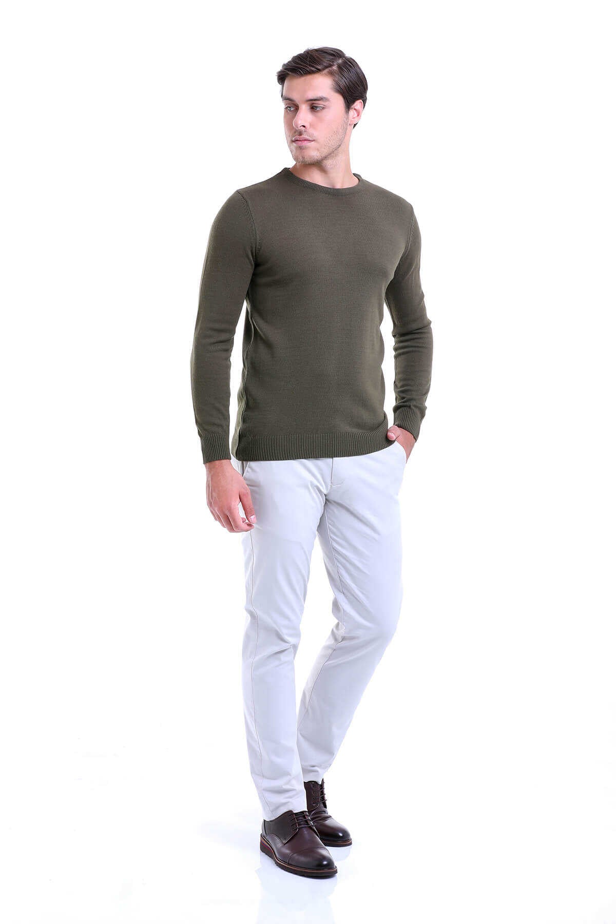 Regular Fit Green Crewneck Sweater - SAYKI