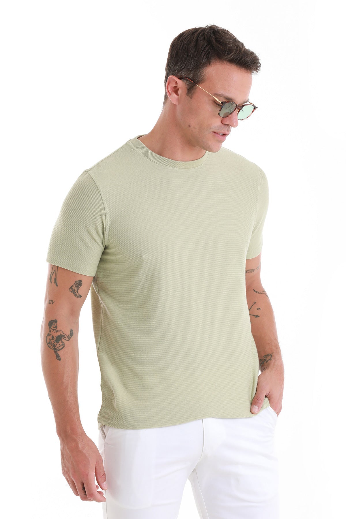 Regular Fit Green Crewneck T-Shirt - SAYKI