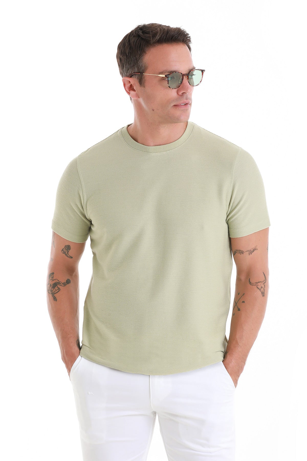 Regular Fit Green Crewneck T-Shirt - SAYKI