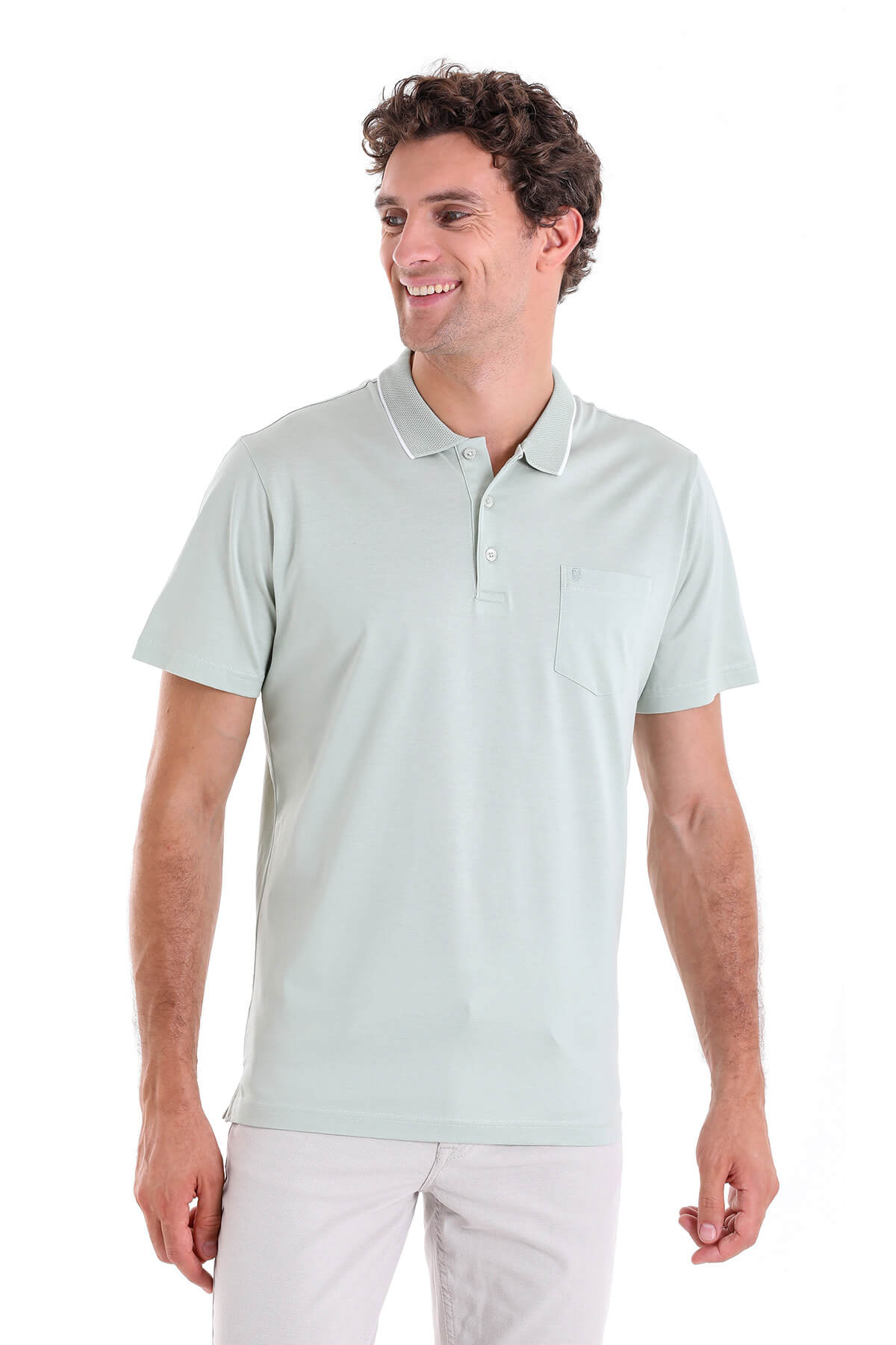 Regular Fit Green Vetiver 100% Cotton Polo T-Shirt - SAYKI