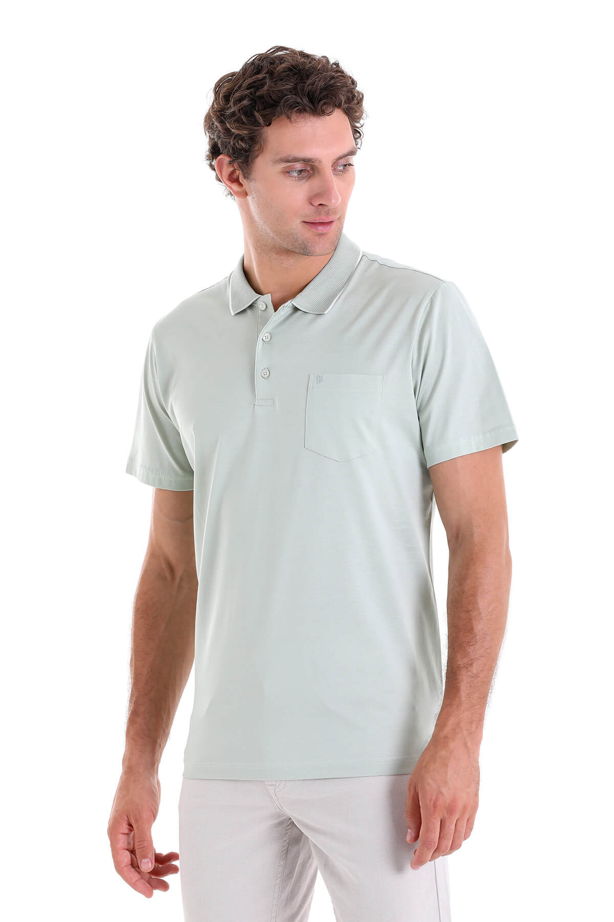 Regular Fit Green Vetiver 100% Cotton Polo T-Shirt - SAYKI