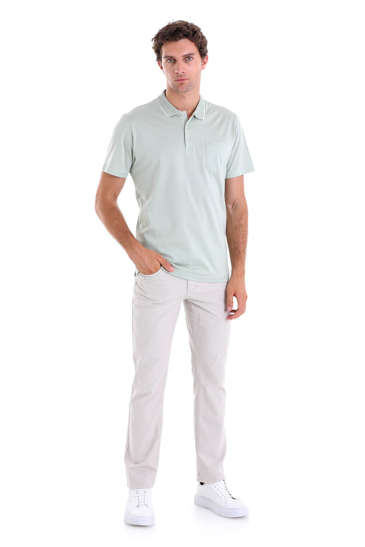 Regular Fit Green Vetiver 100% Cotton Polo T-Shirt - SAYKI