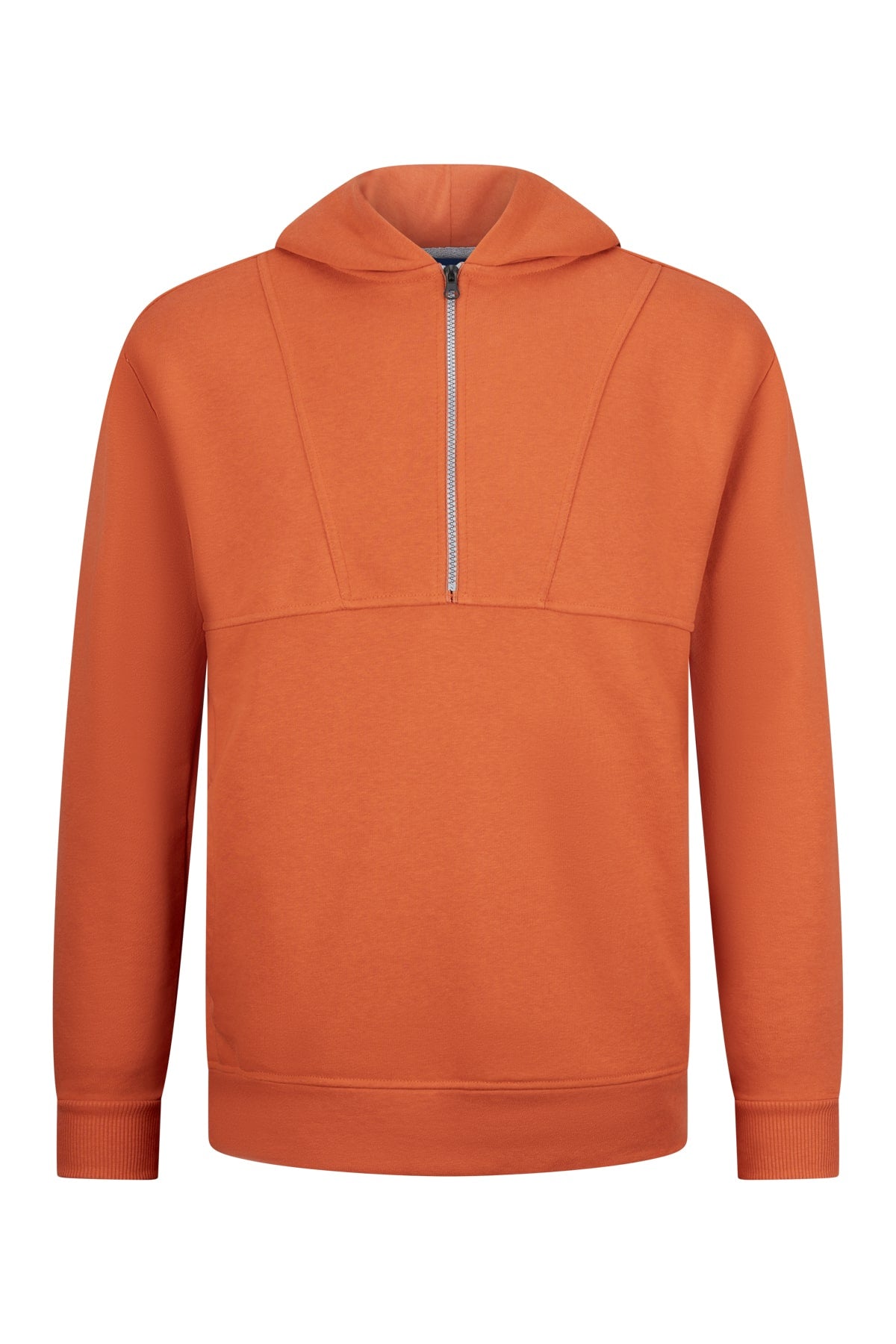 Regular Fit Half-Zip Cotton Blend Orange Hooded Sweatshirt