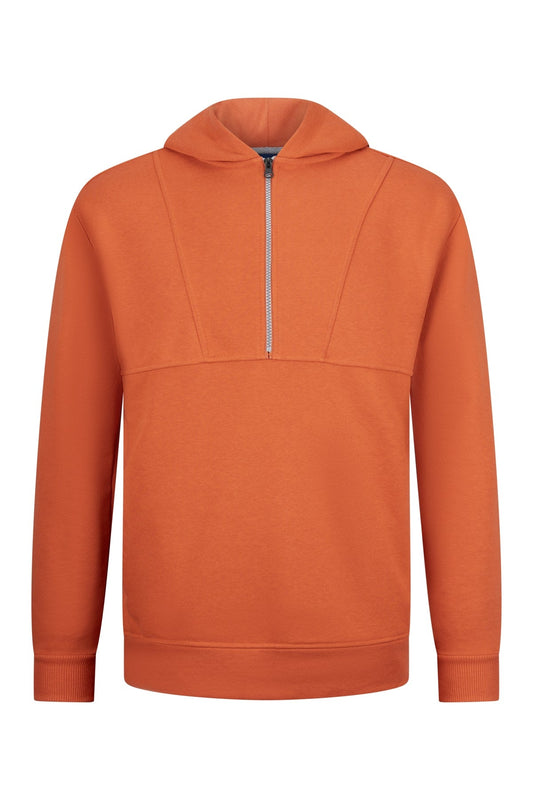 Regular Fit Half-Zip Cotton Blend Orange Hooded Sweatshirt