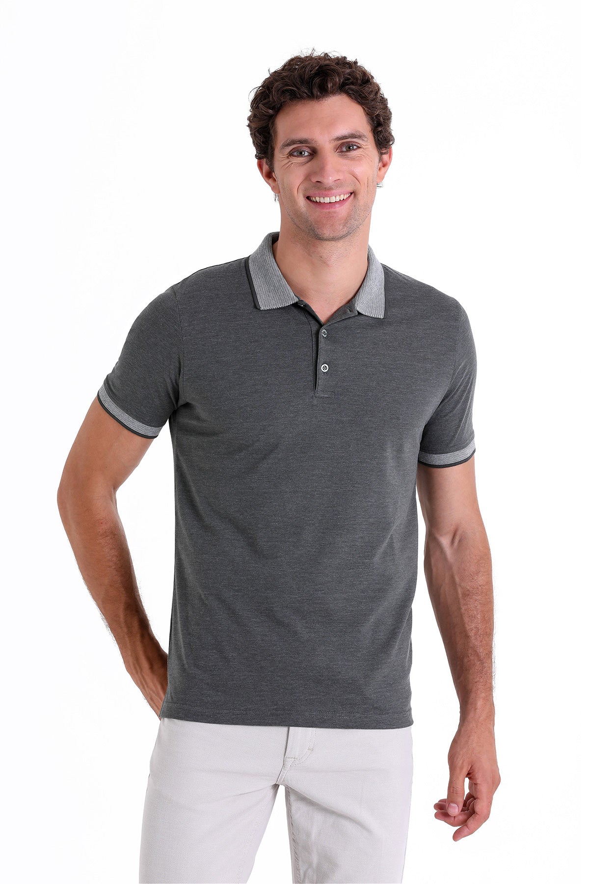 Regular Fit Heathered Cotton Blend Khaki Polo T-Shirt