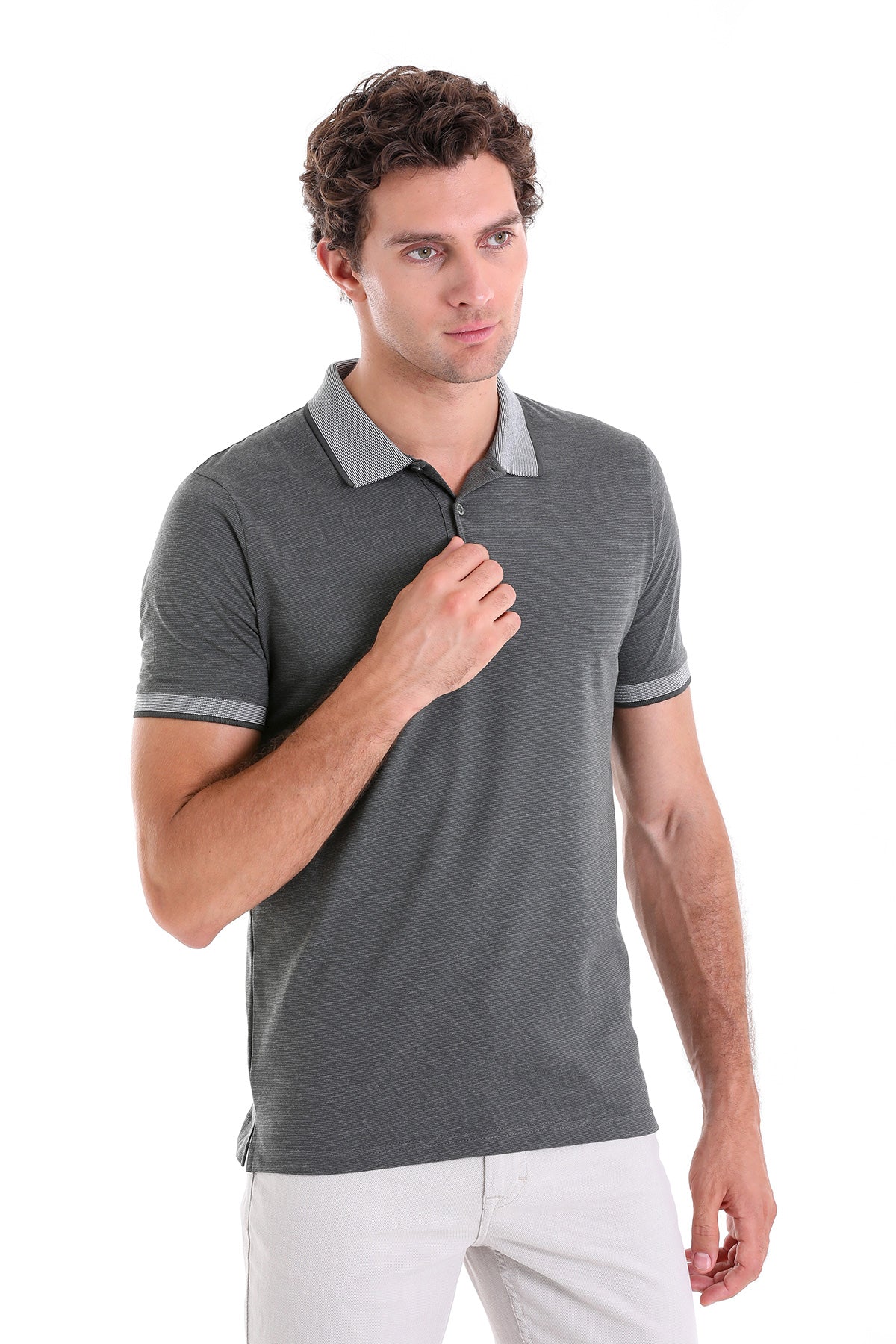 Regular Fit Heathered Cotton Blend Khaki Polo T-Shirt