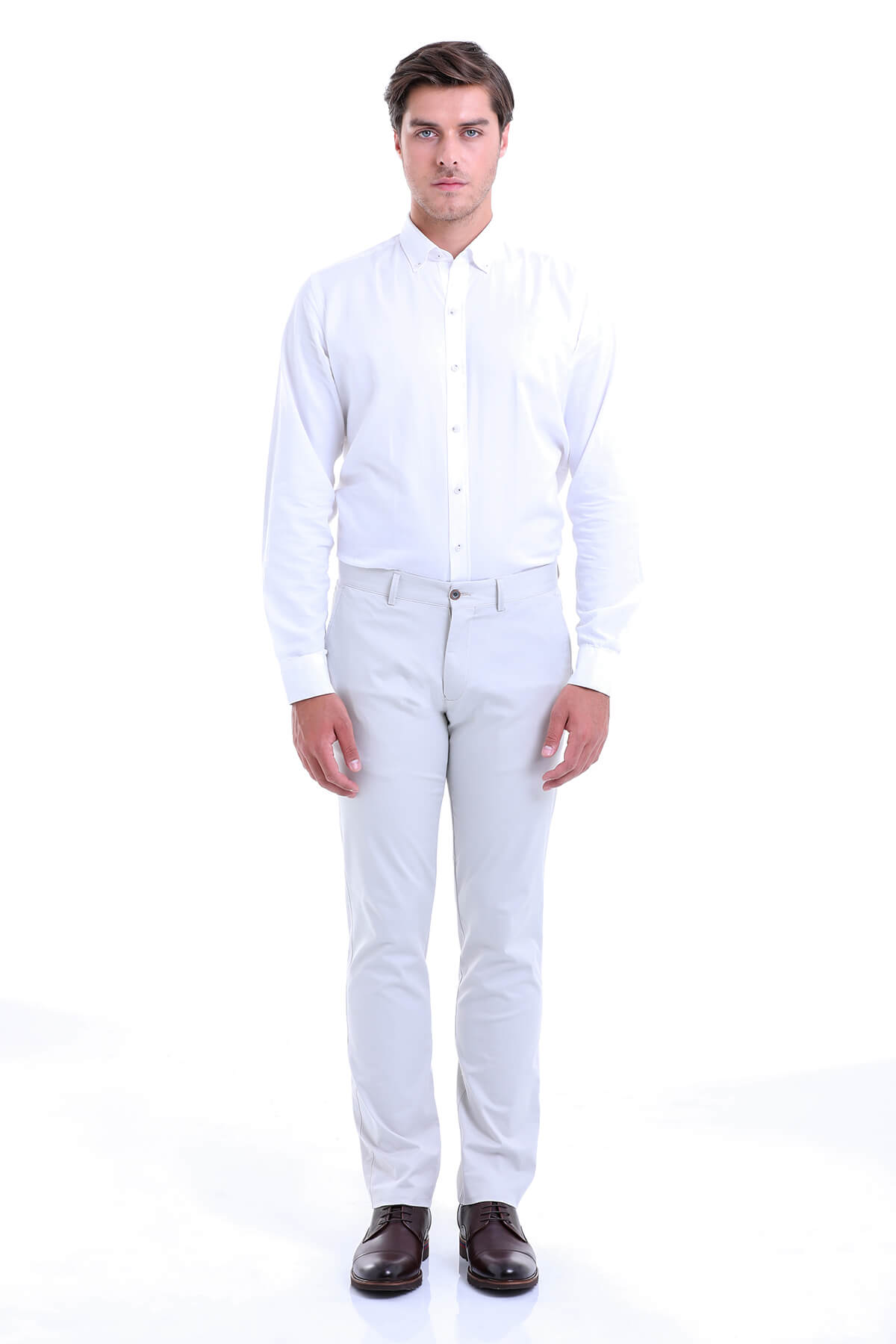 Regular Fit High Waist Stone Cotton Casual Pants - SAYKI