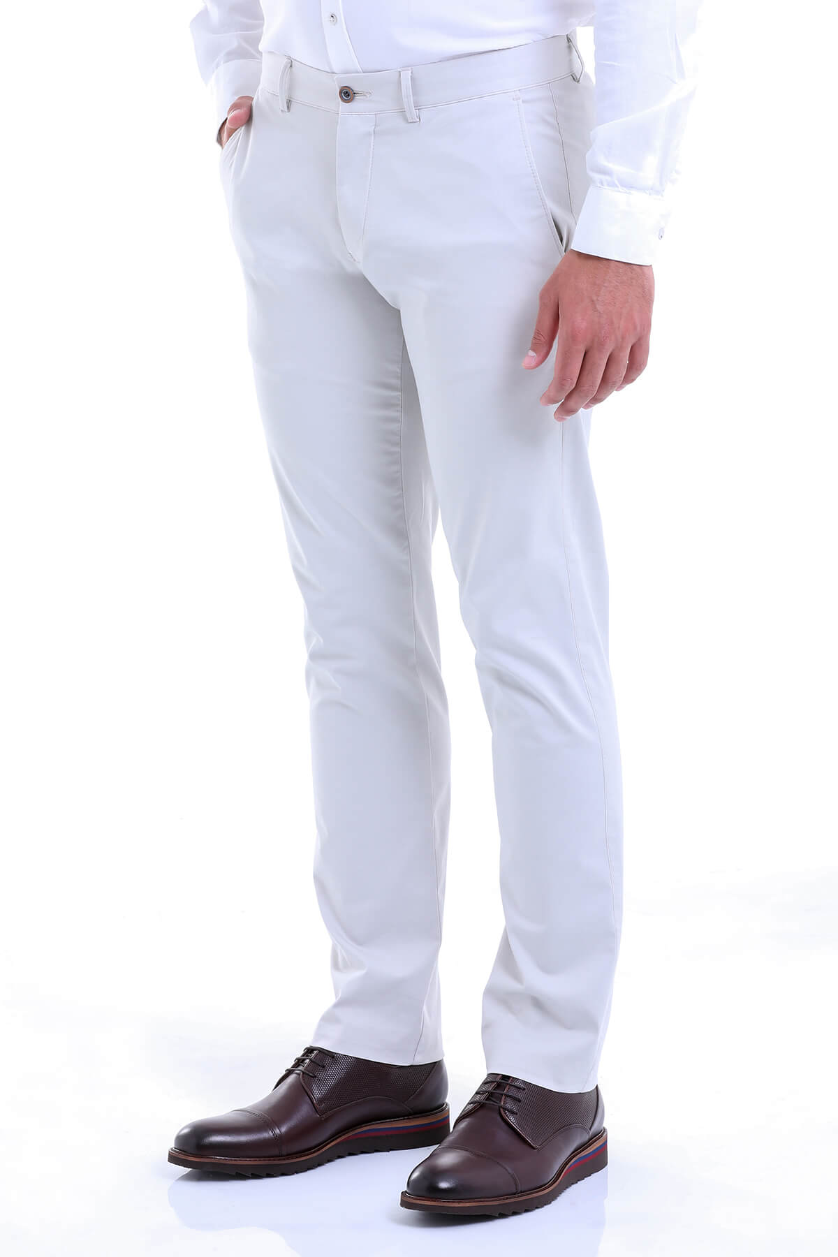 Regular Fit High Waist Stone Cotton Casual Pants - SAYKI