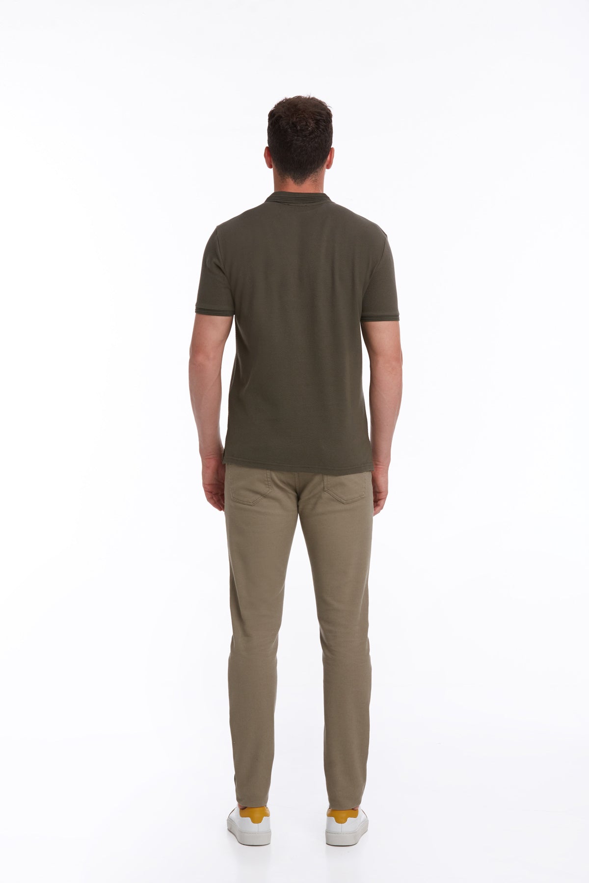 Regular Fit Honeycomb Cotton Blend Khaki Polo T-Shirt
