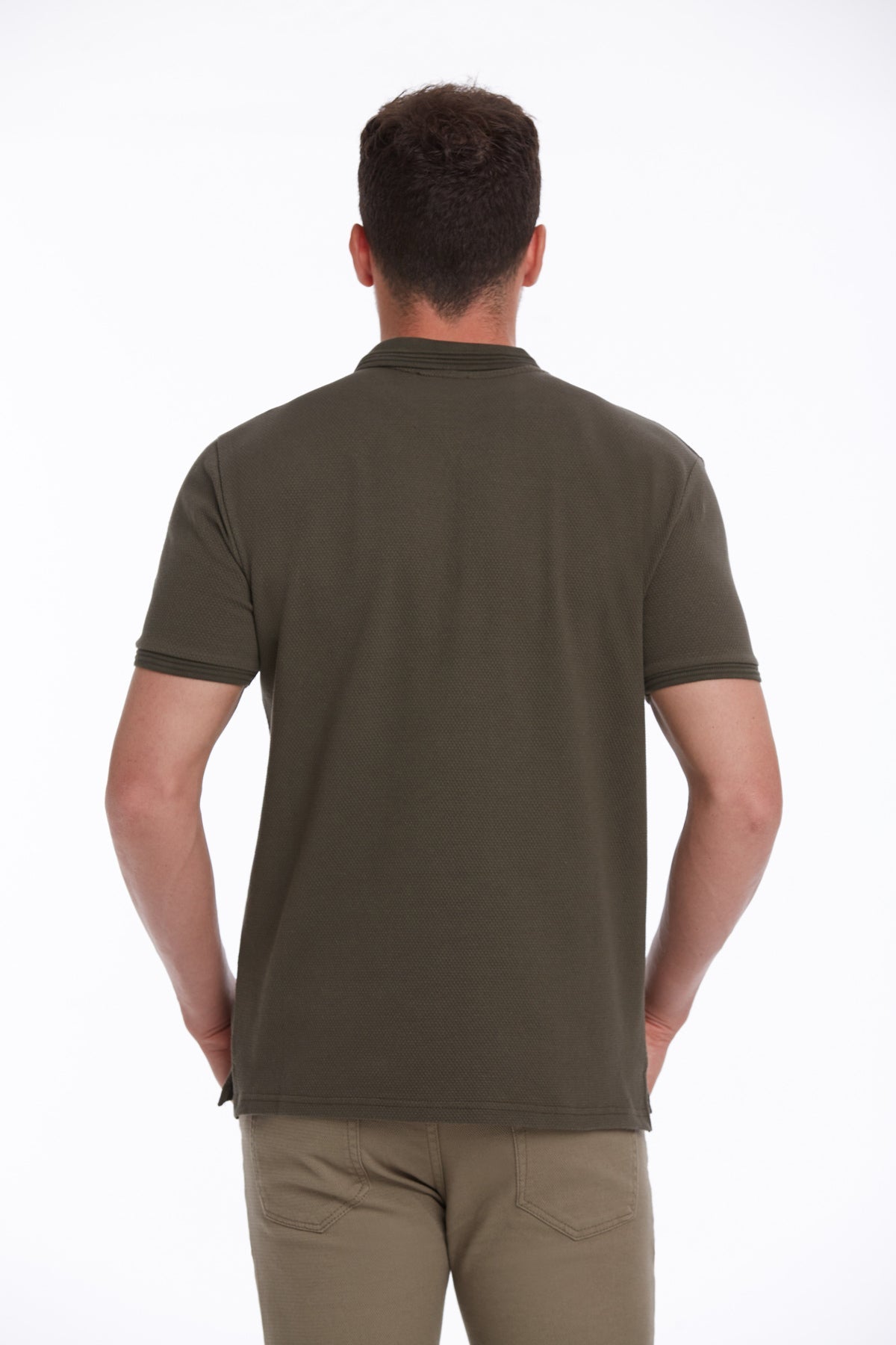 Regular Fit Honeycomb Cotton Blend Khaki Polo T-Shirt