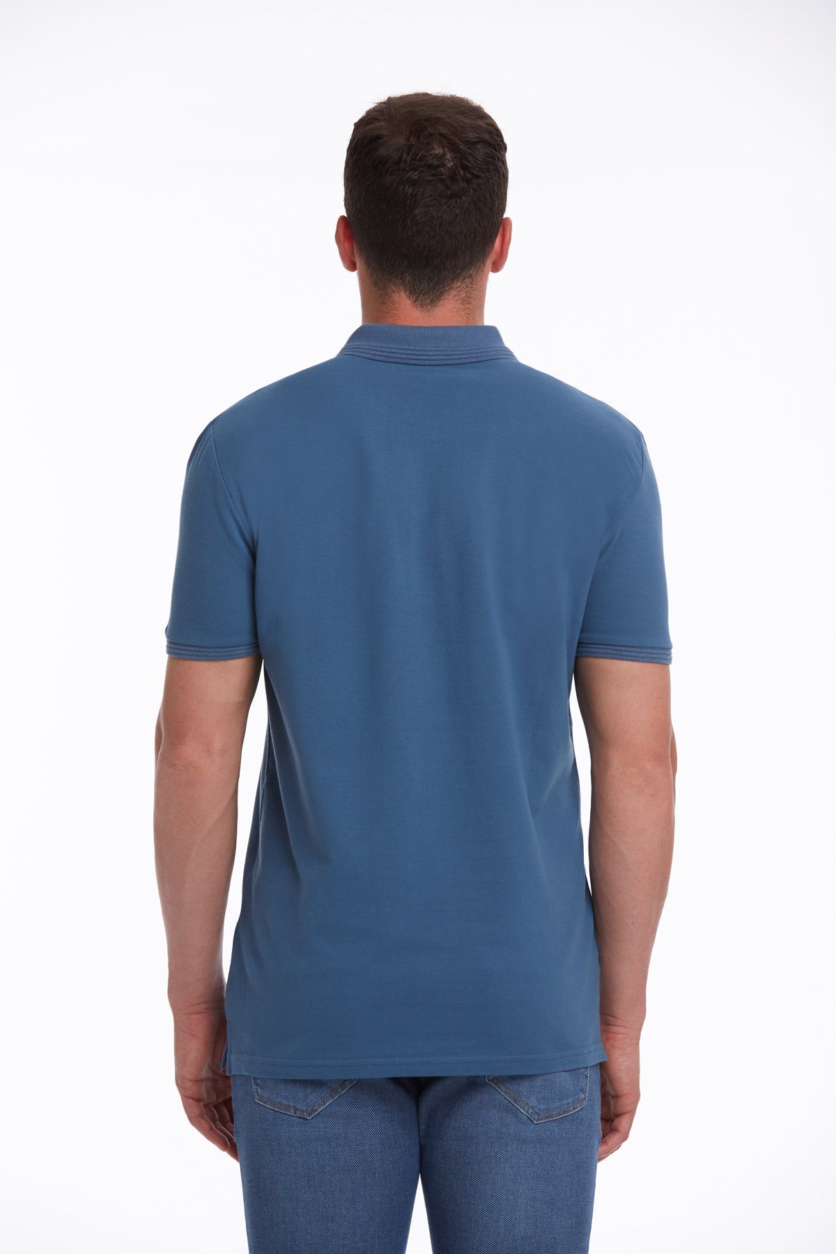 Regular Fit Indigo 100% Cotton Polo T-Shirt - SAYKI