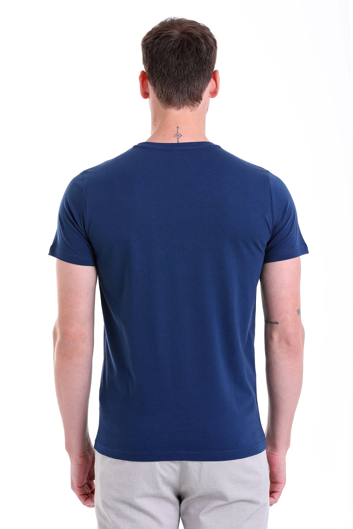 Regular Fit Indigo Basic Cotton Crew Neck T-Shirt - SAYKI