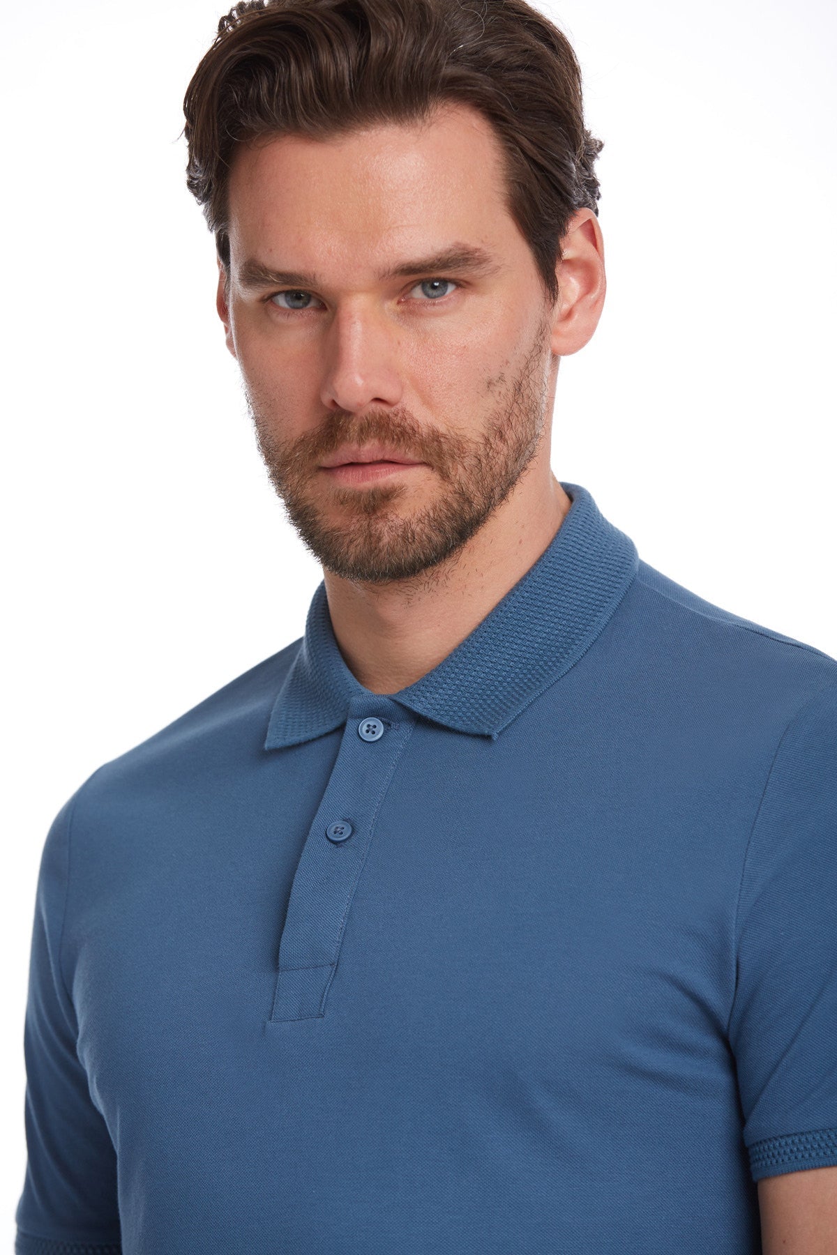 Regular Fit Indigo Basic Cotton Polo T-Shirt - SAYKI