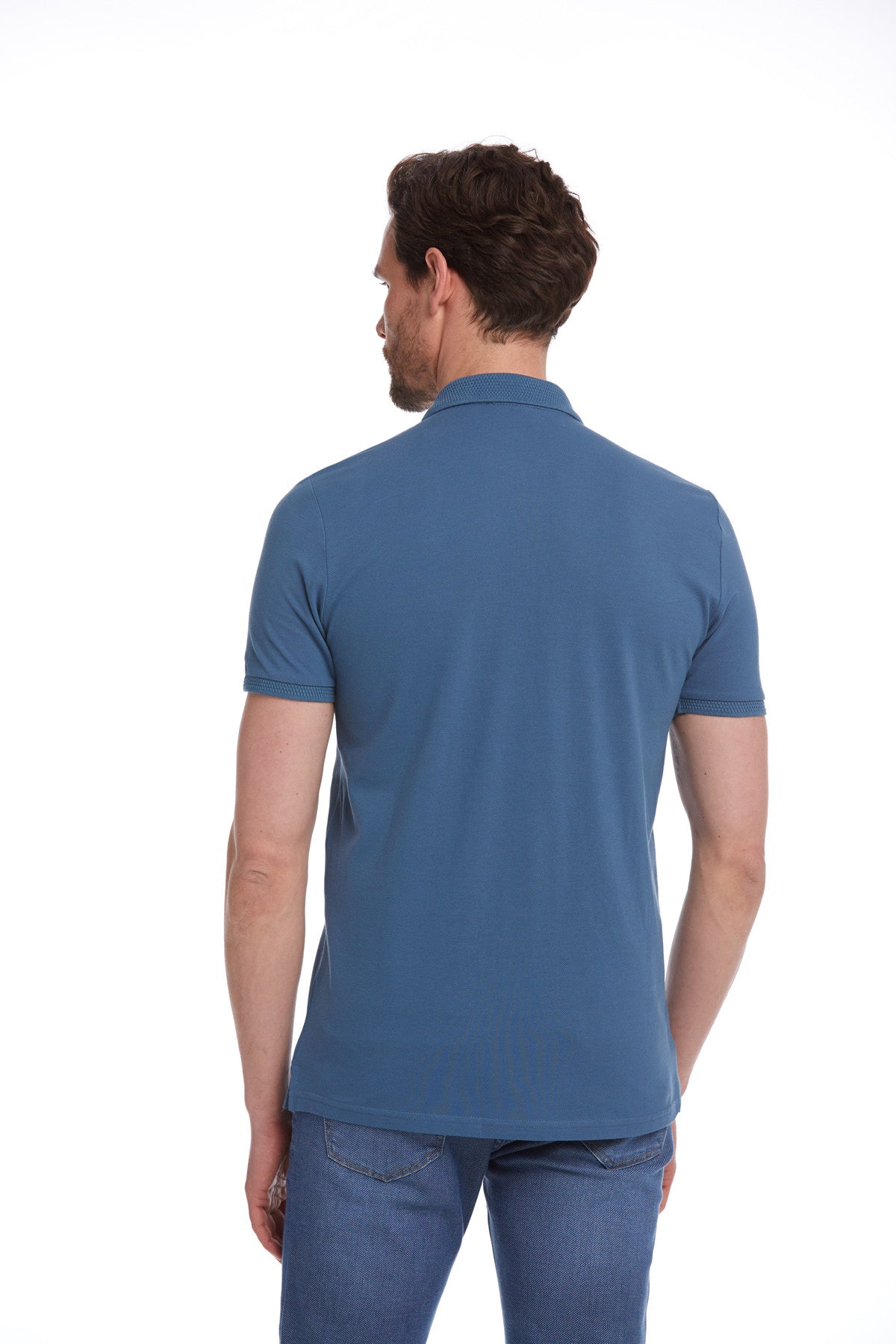 Regular Fit Indigo Basic Cotton Polo T-Shirt - SAYKI