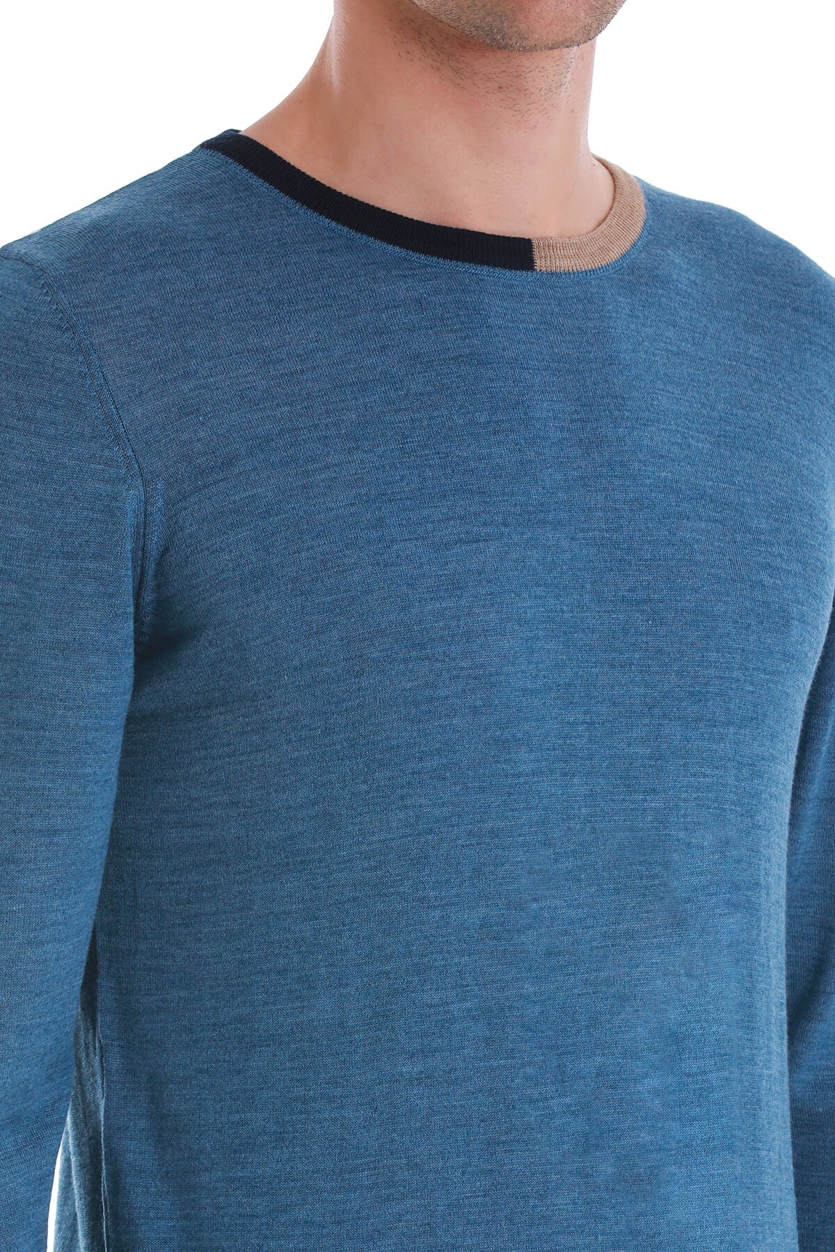Regular Fit Indigo Wool Blend Crewneck Sweater - SAYKI