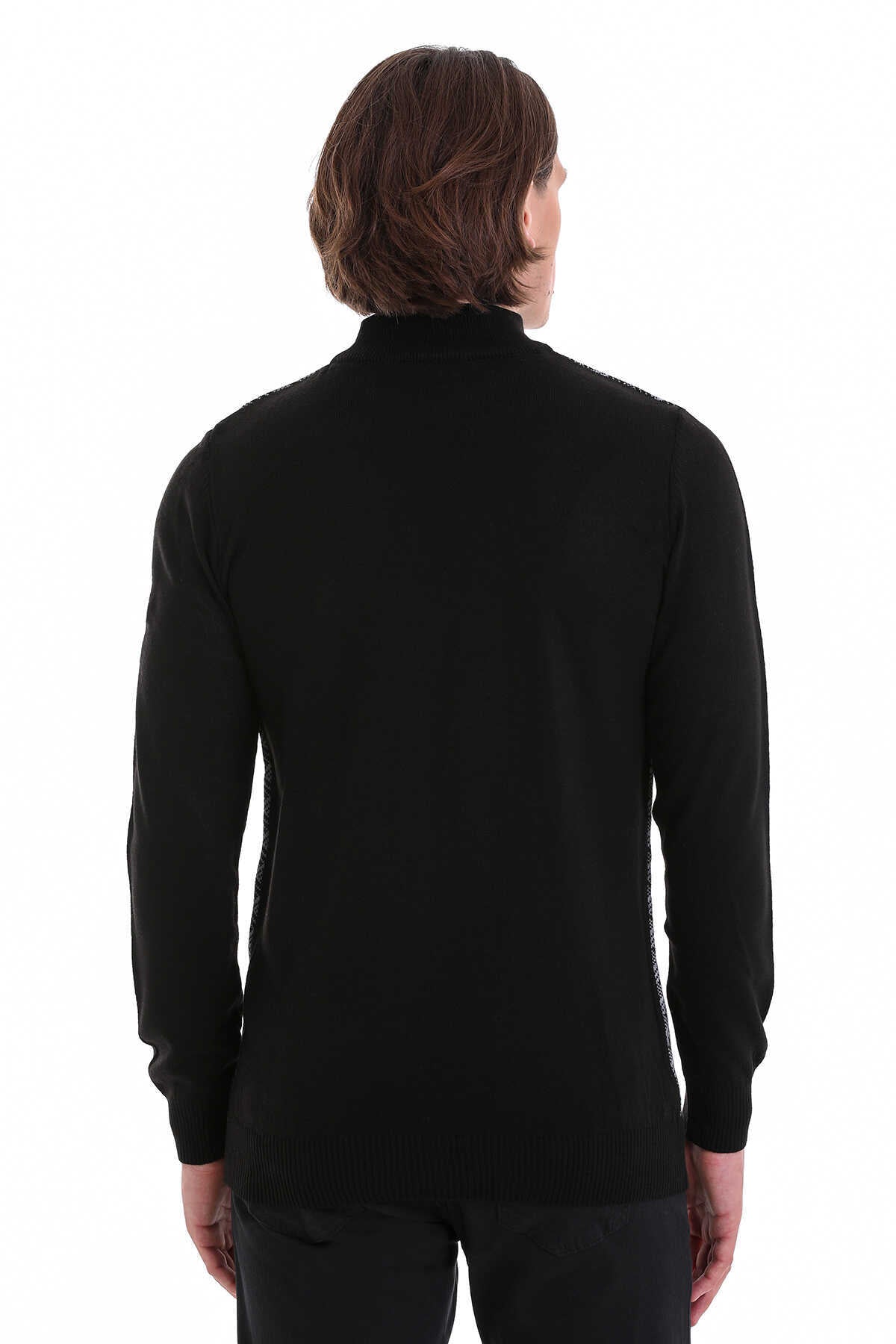 Regular Fit Jacquard Black Mockneck Sweater - SAYKI