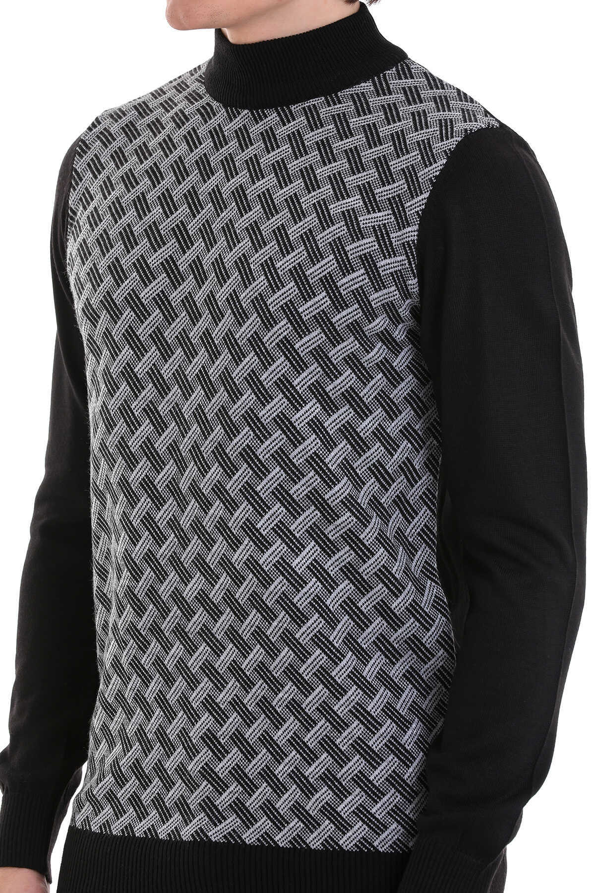 Regular Fit Jacquard Black Mockneck Sweater - SAYKI