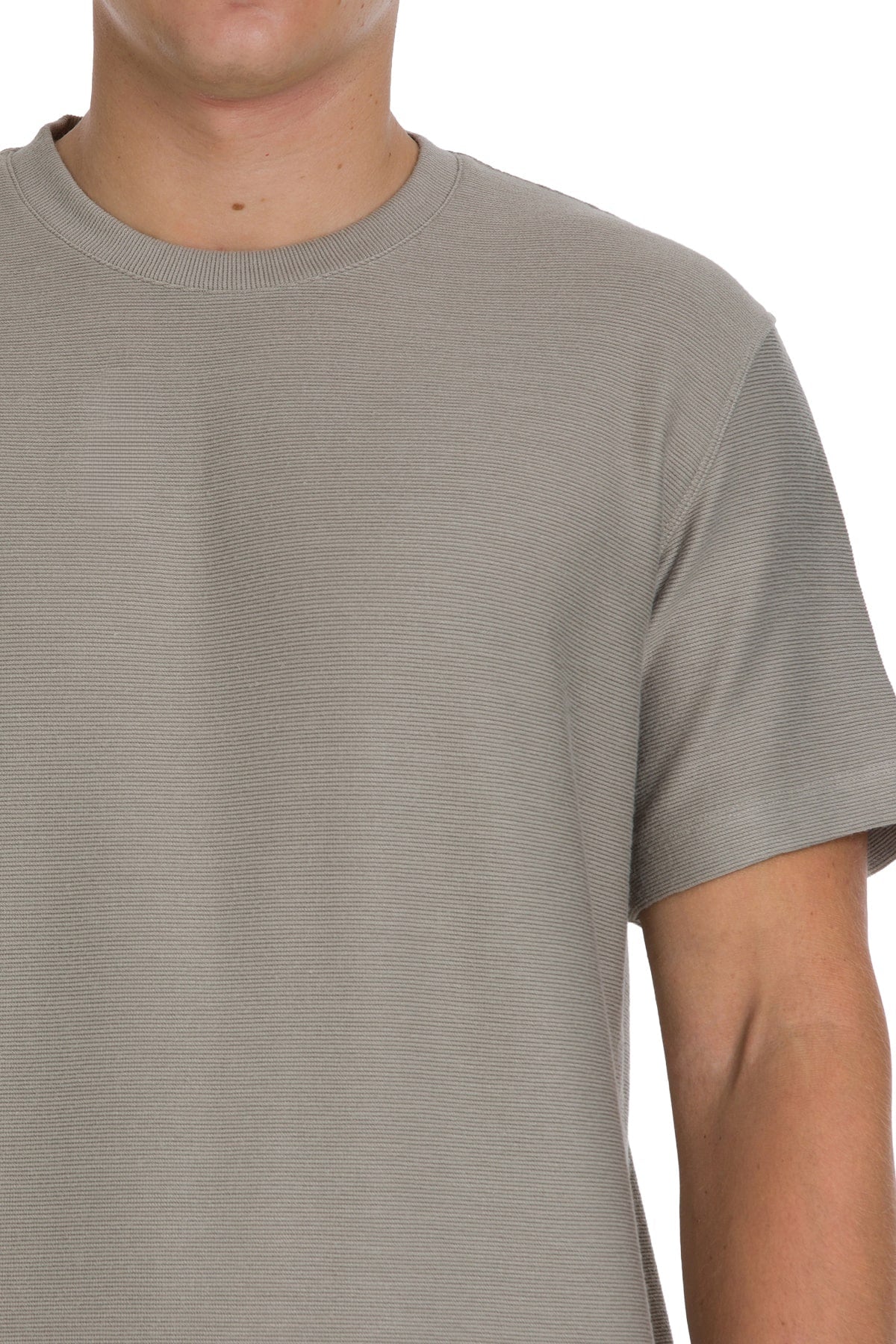 Regular Fit Jacquard Khaki Crewneck T-Shirt - SAYKI